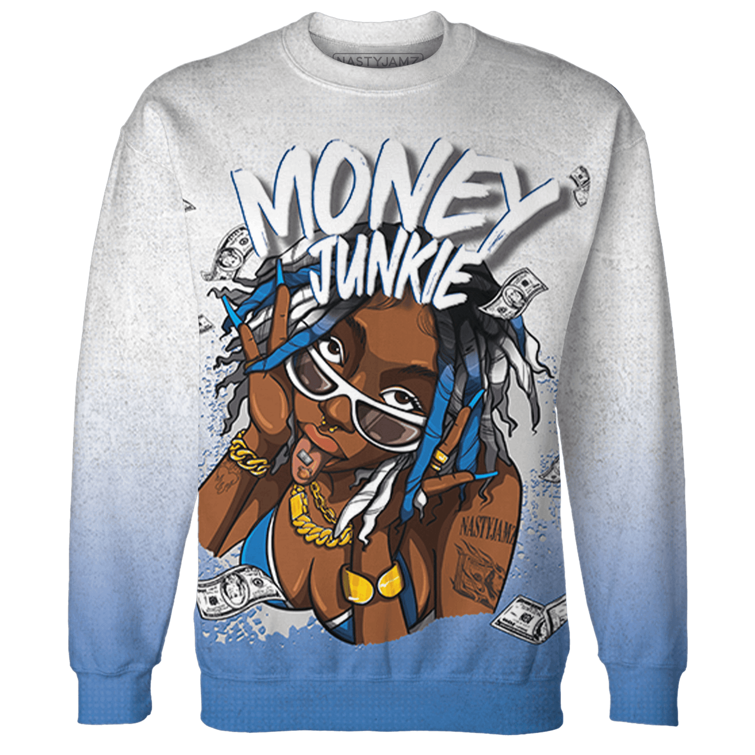 Industrial Blue 4s Sweatshirt Match Money Junkie 3D All-Over Print - NastyJamz