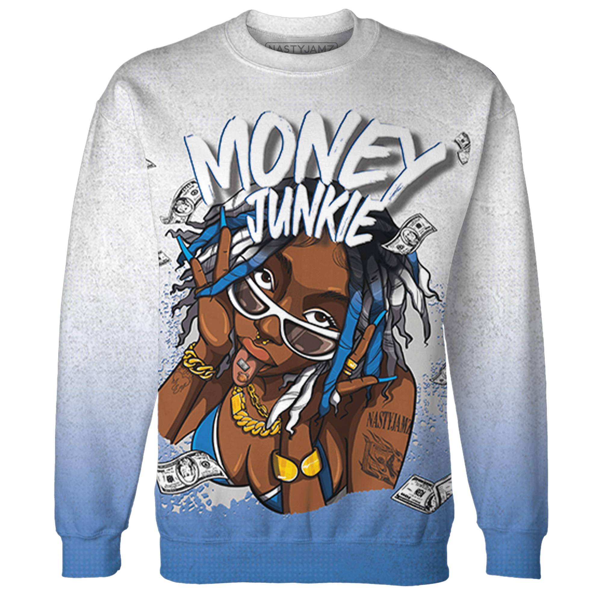 Industrial Blue 4s Sweatshirt Match Money Junkie 3D All-Over Print - NastyJamz