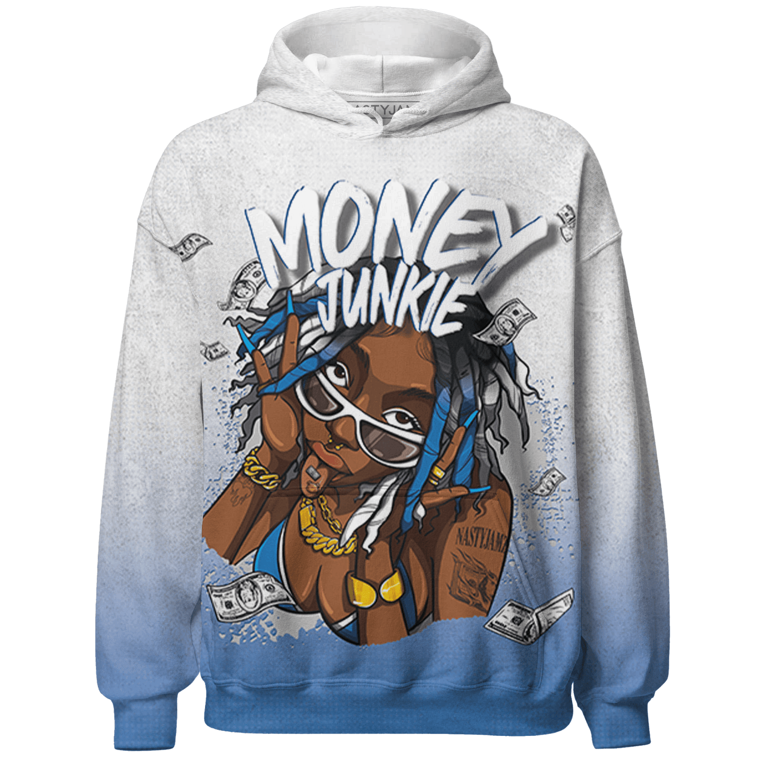 Industrial Blue 4s Hoodie Match Money Junkie 3D All-Over Print - NastyJamz
