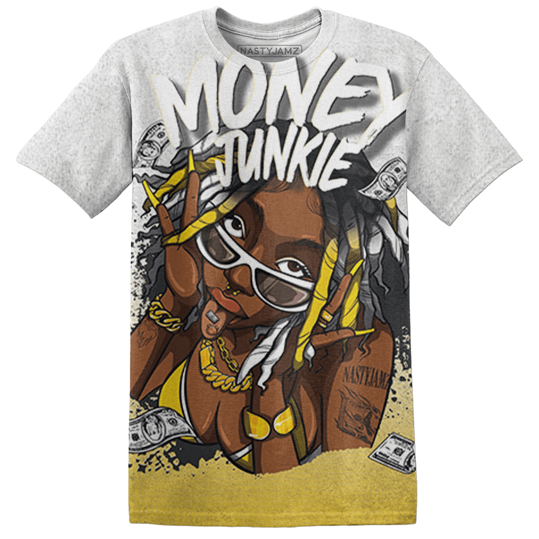 Vivid Sulfur 4s T Shirt Match Money Junkie 3D All-Over Print - NastyJamz