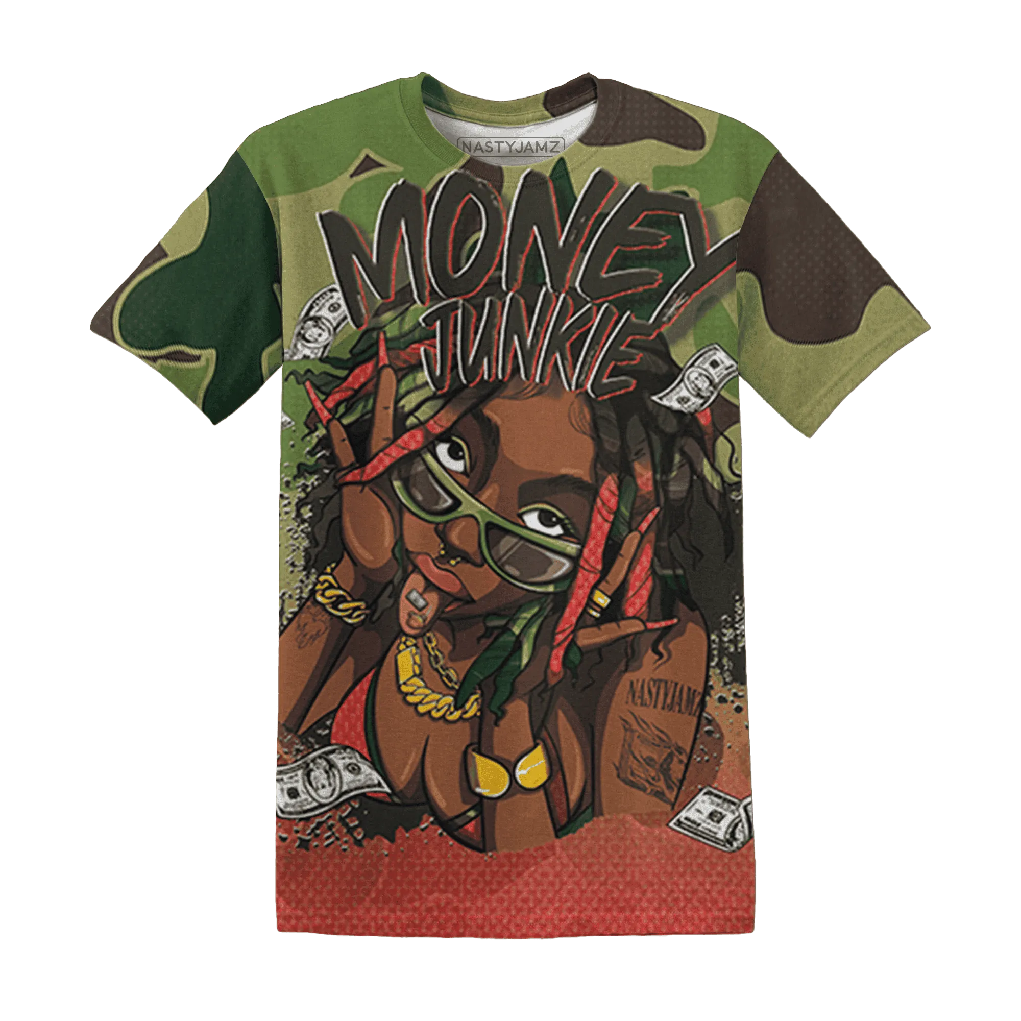 AM-90-Dark-Sage-Solar-Red-NastyJamz-T-Shirt-Match-Money-Junkie-3D