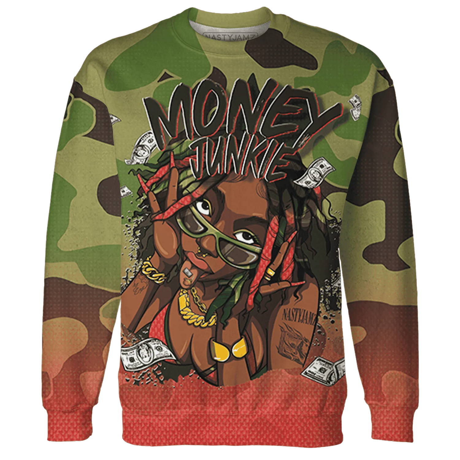 AM-90-Dark-Sage-Solar-Red-NastyJamz-Sweatshirt-Match-Money-Junkie-3D