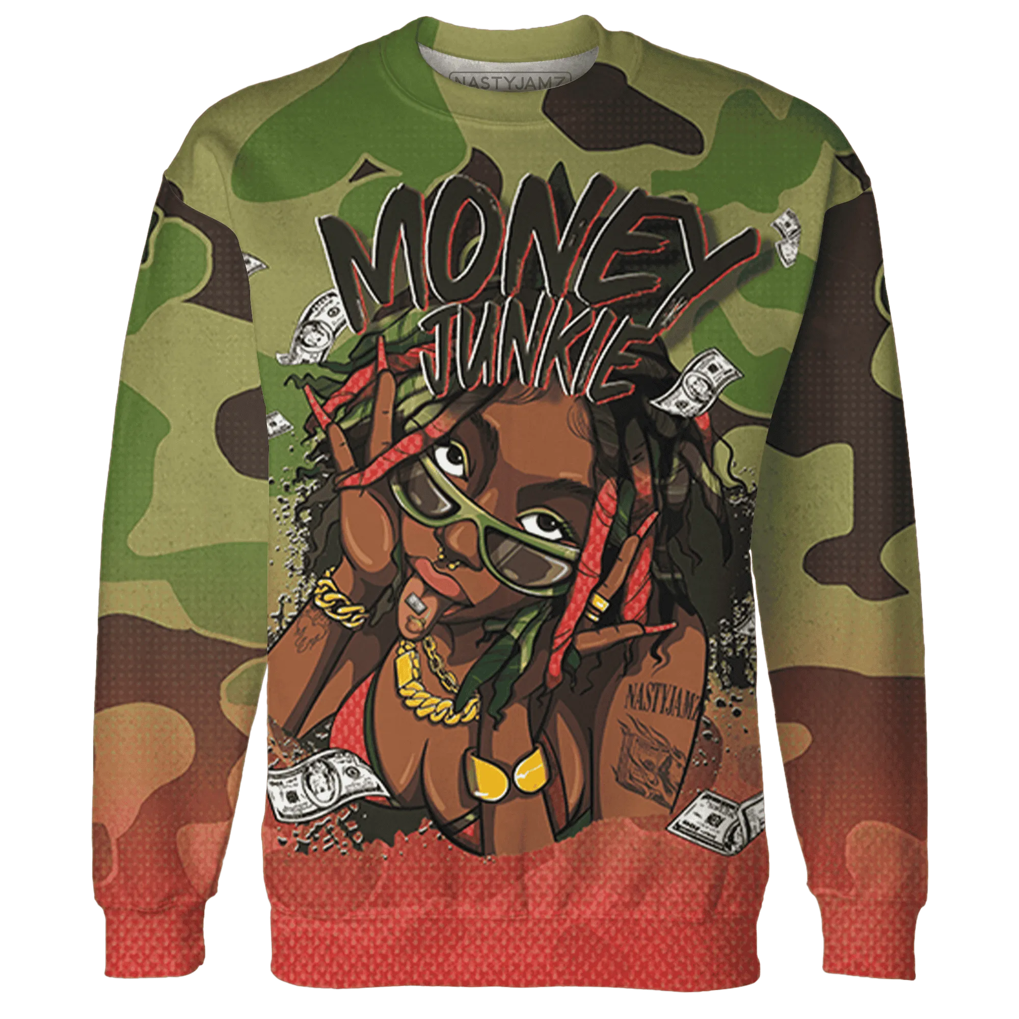 AM-90-Dark-Sage-Solar-Red-NastyJamz-Sweatshirt-Match-Money-Junkie-3D