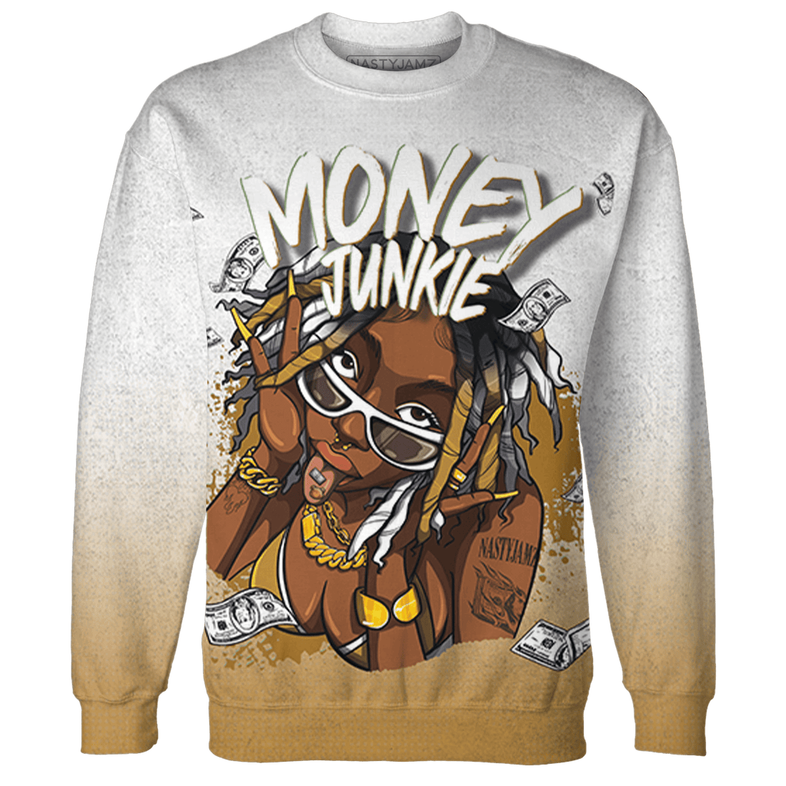 Wheat 13s Sweatshirt Match Money Junkie 3D All-Over Print - NastyJamz