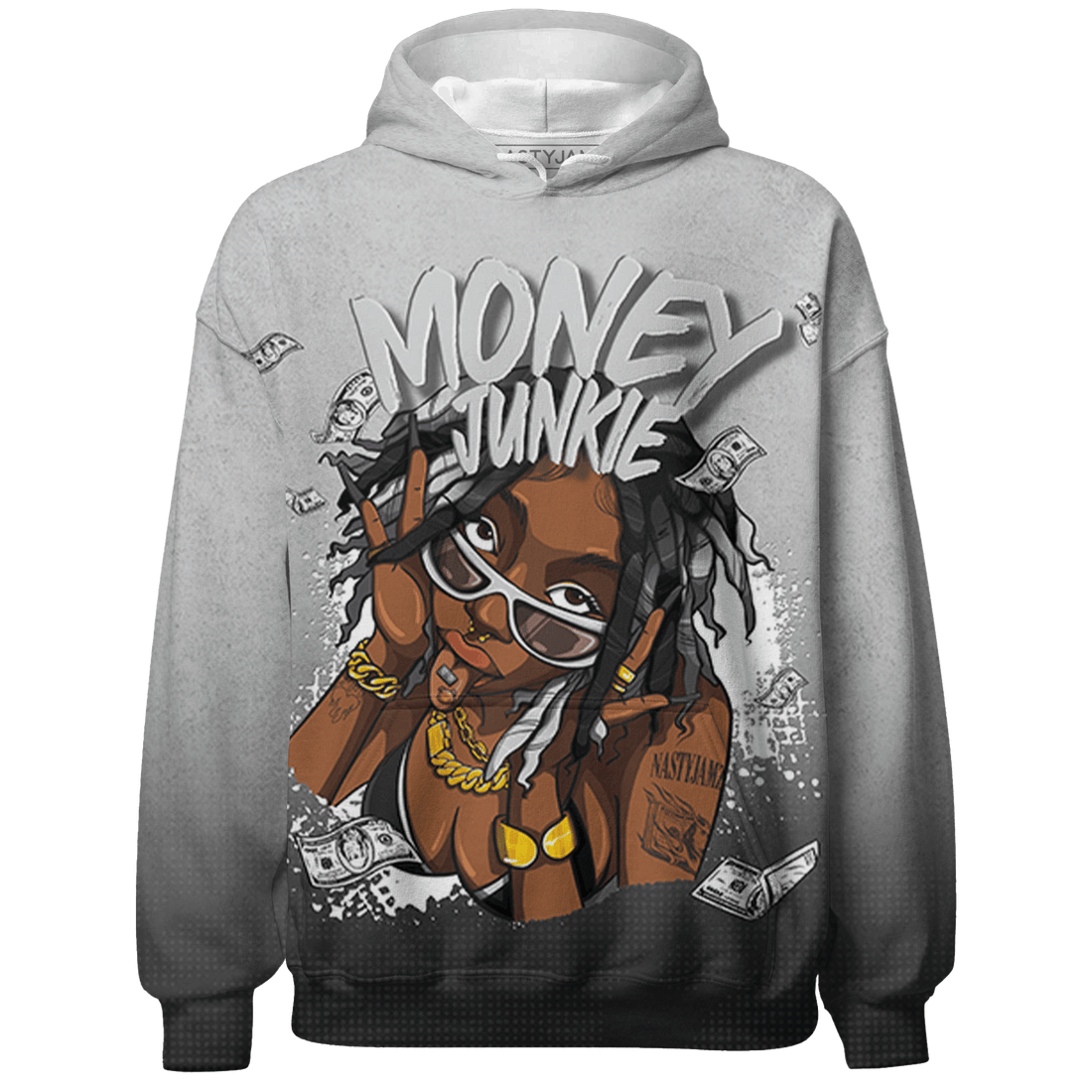 Retro High OG Black White 1s Hoodie Match Money Junkie 3D All-Over Print - NastyJamz