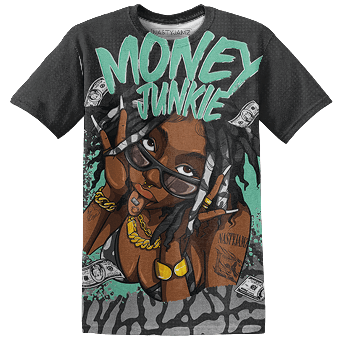 Green Glow 3s T Shirt Match Money Junkie 3D All-Over Print - NastyJamz