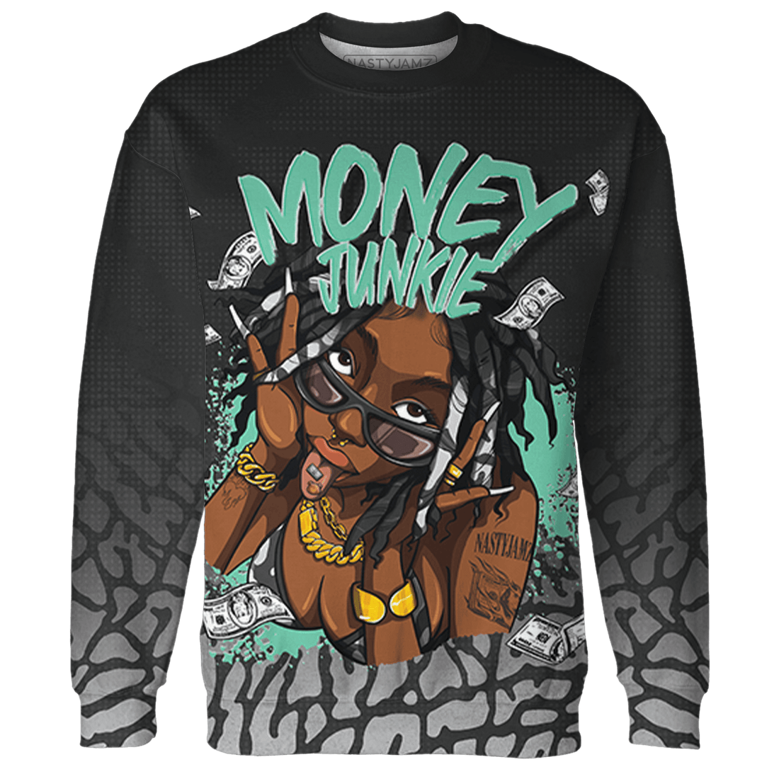 Green Glow 3s Sweatshirt Match Money Junkie 3D All-Over Print - NastyJamz