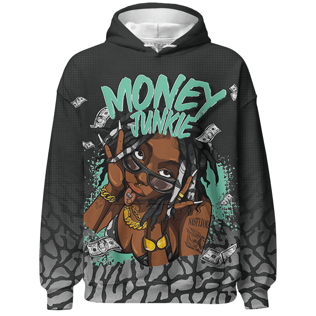 Green Glow 3s Hoodie Match Money Junkie 3D All-Over Print - NastyJamz