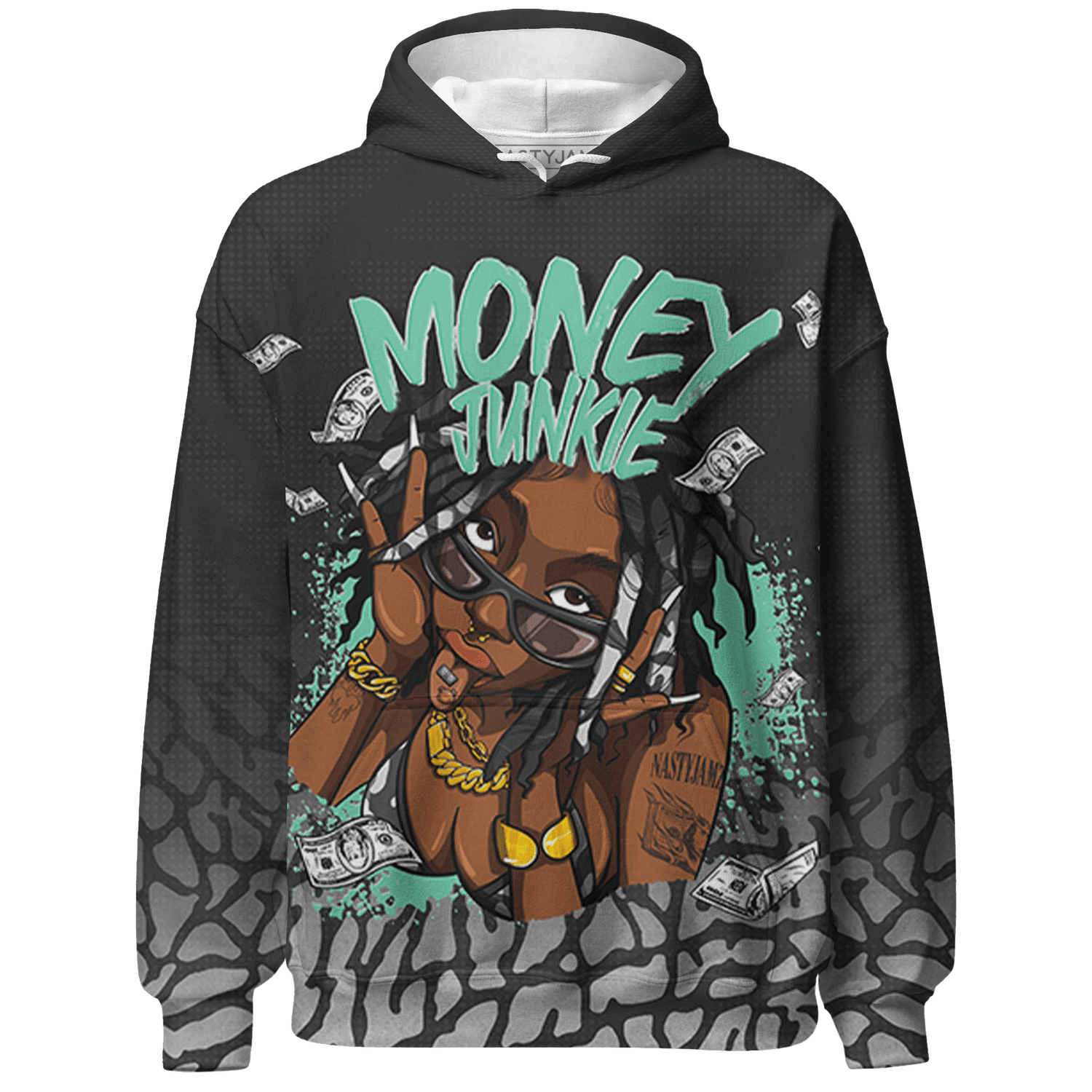 Green Glow 3s Hoodie Match Money Junkie 3D All-Over Print - NastyJamz