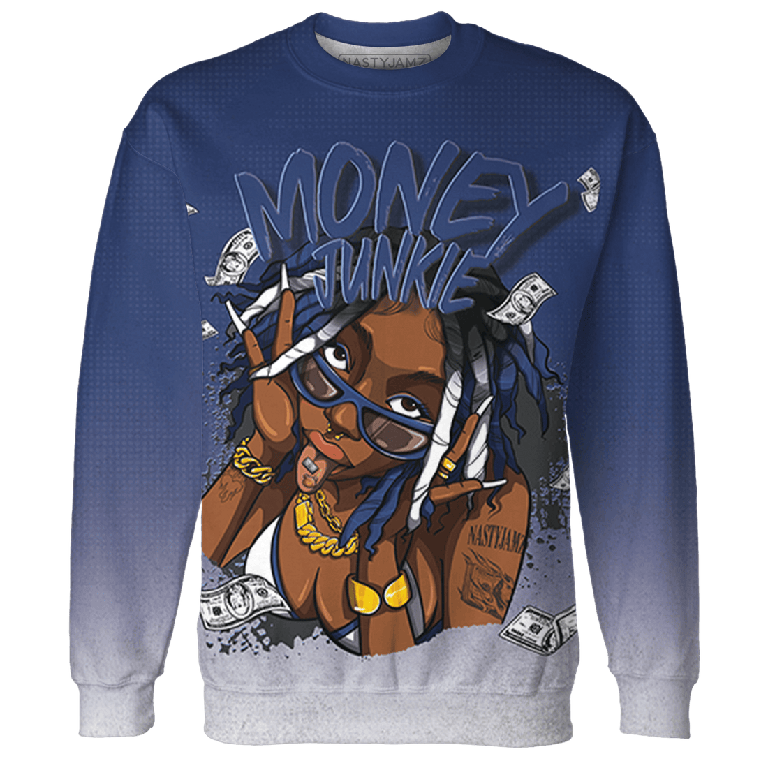 Midnight Navy 5s Sweatshirt Match Money Junkie 3D All-Over Print - NastyJamz