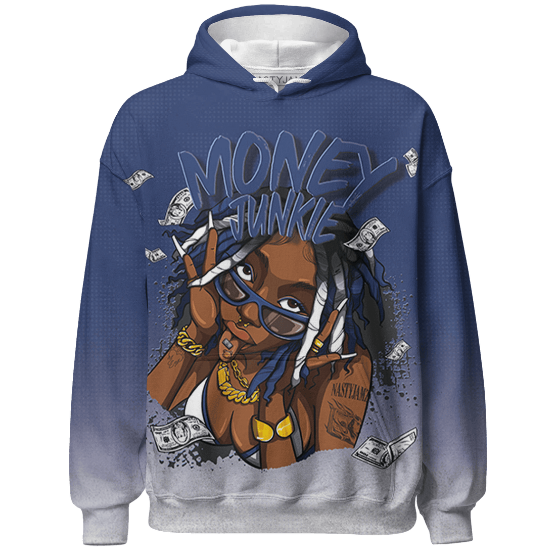 Midnight Navy 5s Hoodie Match Money Junkie 3D All-Over Print - NastyJamz