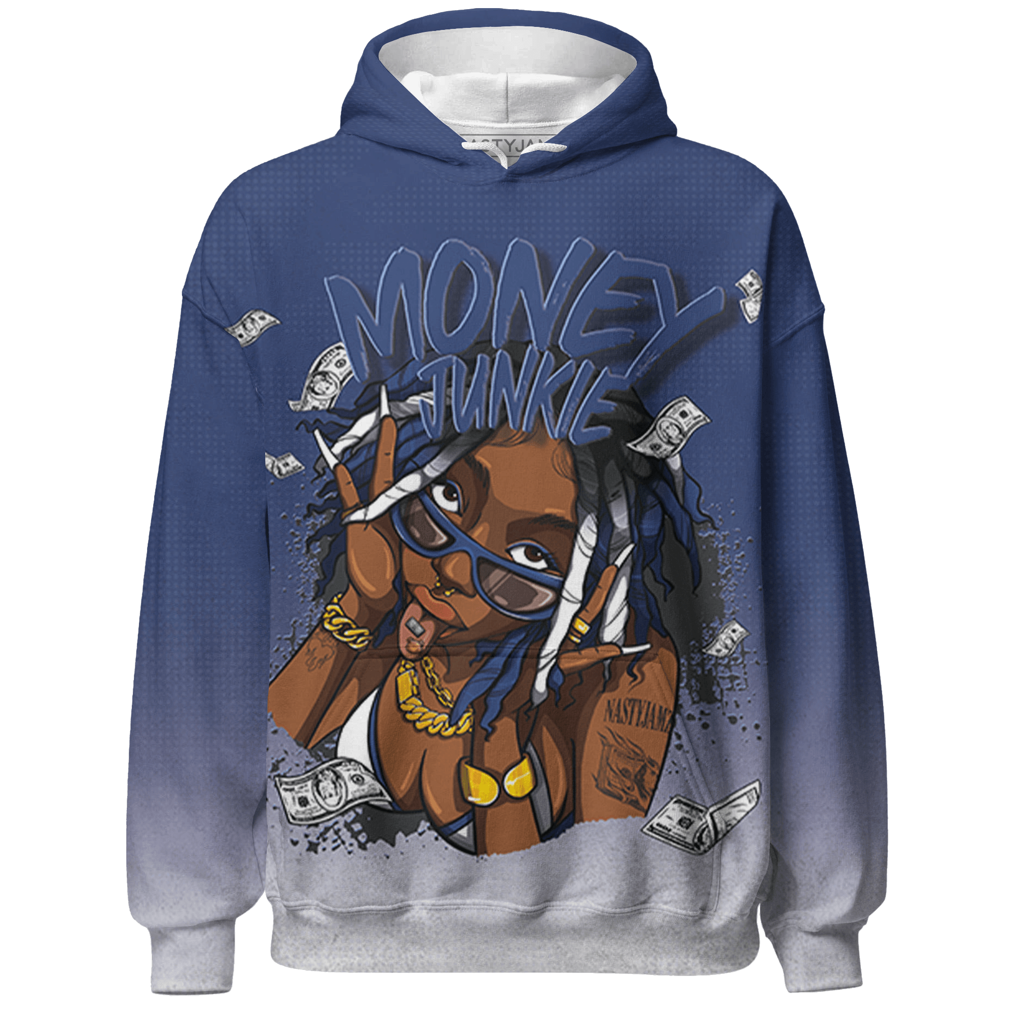 Midnight Navy 5s Hoodie Match Money Junkie 3D All-Over Print - NastyJamz
