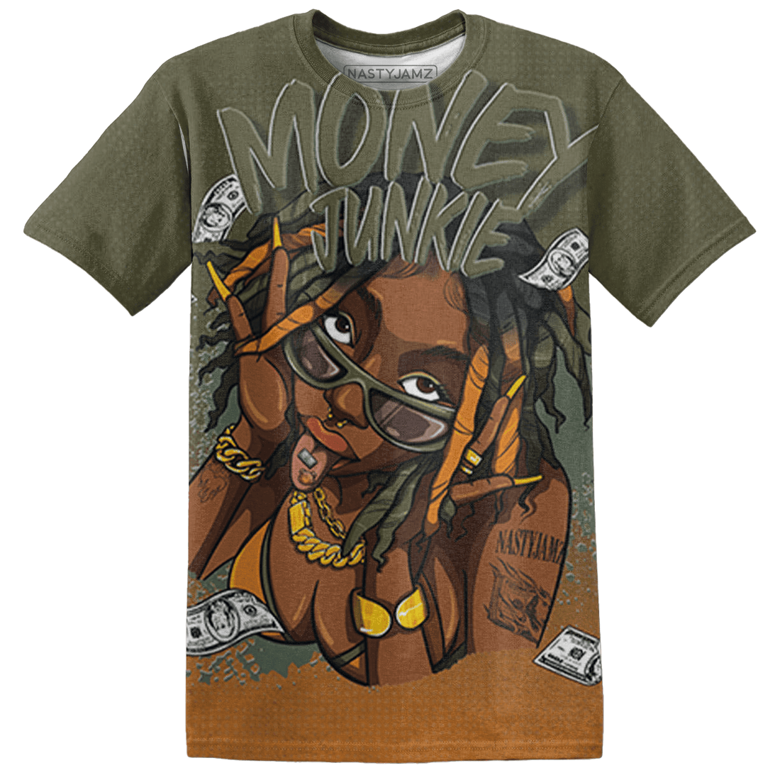 Olive 5s T Shirt Match Money Junkie 3D All-Over Print - NastyJamz