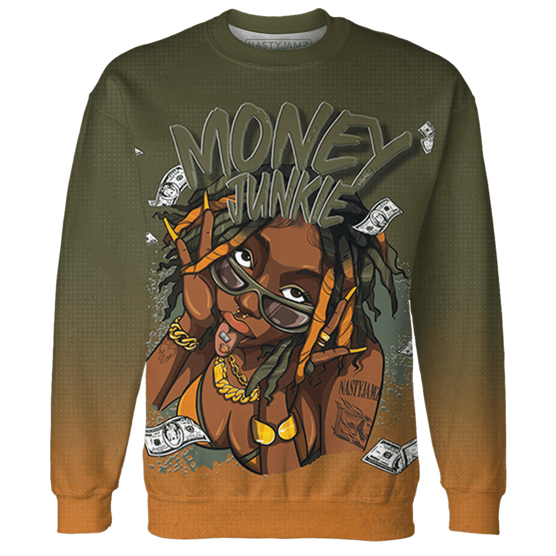 Olive 5s Sweatshirt Match Money Junkie 3D All-Over Print - NastyJamz