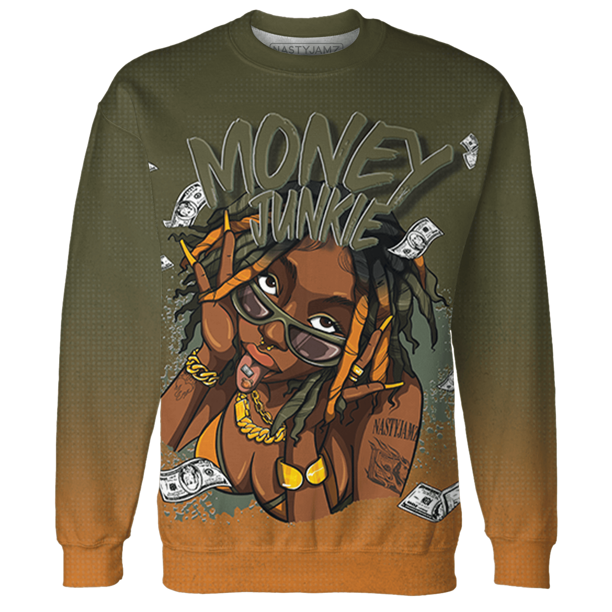 Olive 5s Sweatshirt Match Money Junkie 3D All-Over Print - NastyJamz