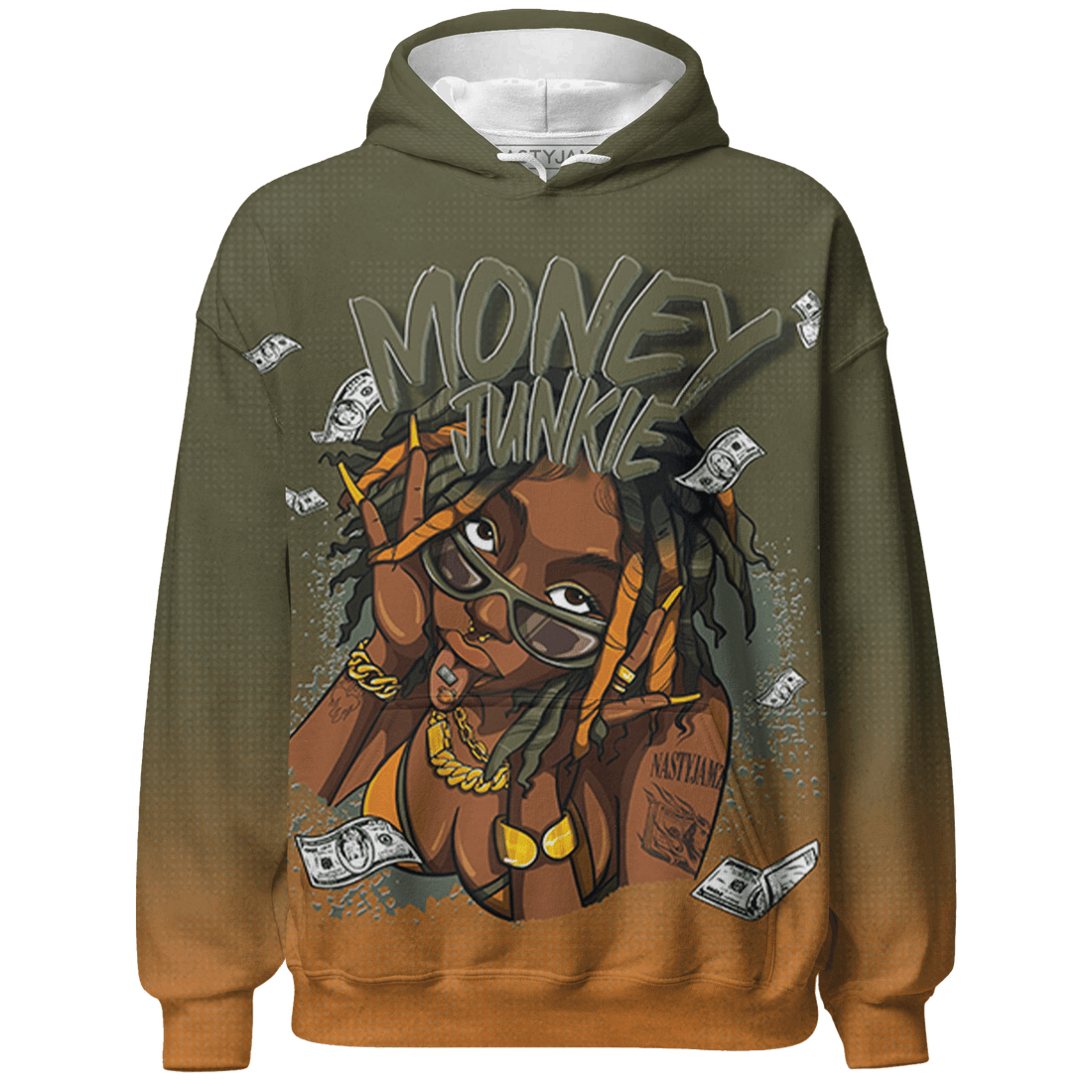 Olive 5s Hoodie Match Money Junkie 3D All-Over Print - NastyJamz