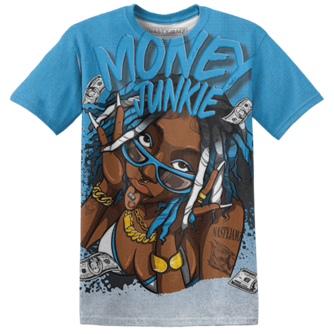 Powder Blue 9s T Shirt Match Money Junkie 3D All-Over Print - NastyJamz