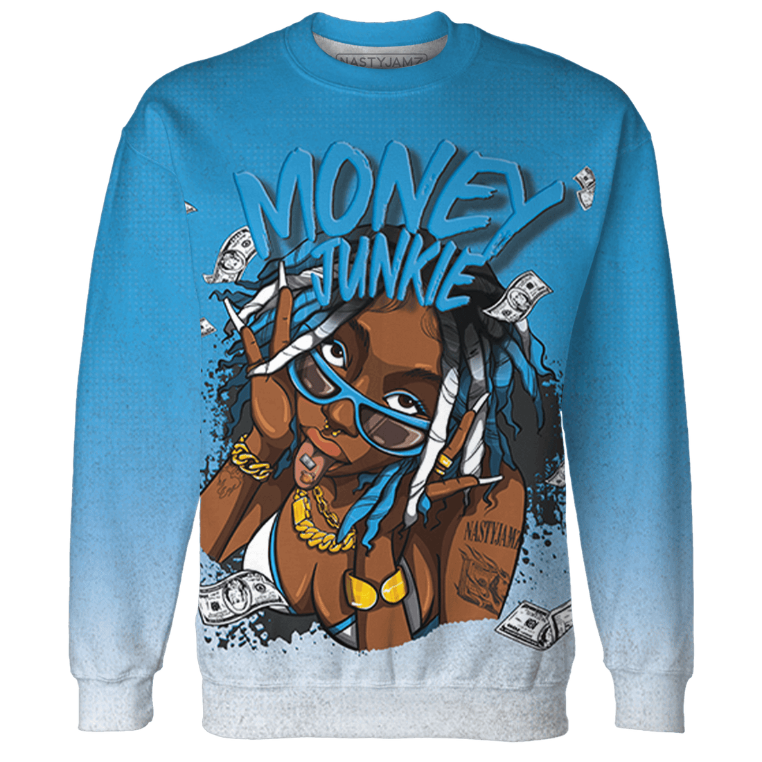 Powder Blue 9s Sweatshirt Match Money Junkie 3D All-Over Print - NastyJamz