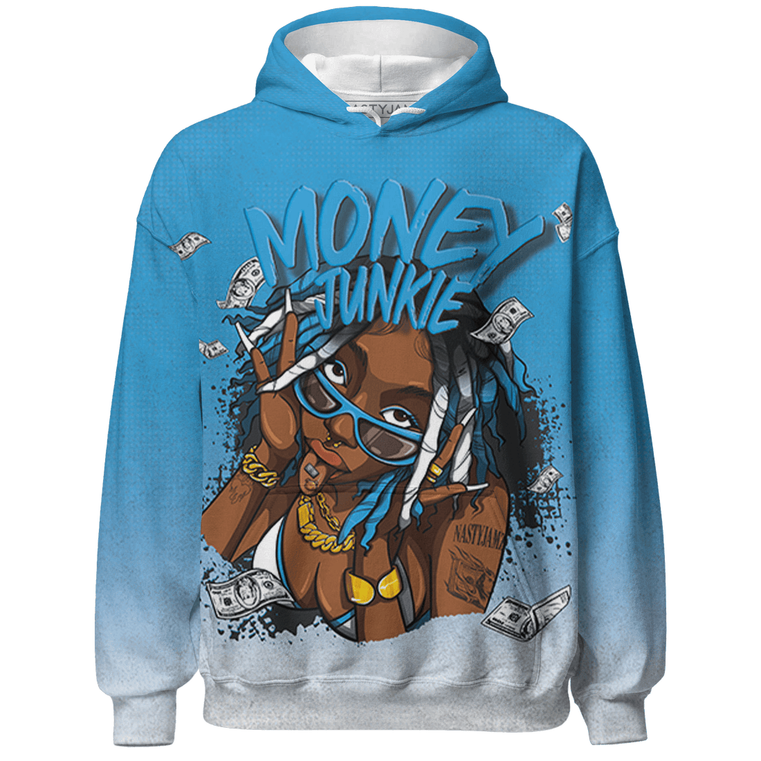 Powder Blue 9s Hoodie Match Money Junkie 3D All-Over Print - NastyJamz