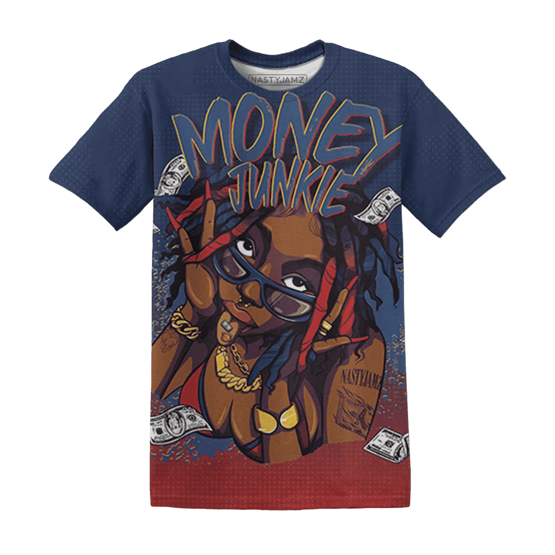 VaporMax-Air-Plus-Midnight-Navy-Gold-Black-T-Shirt-Match-Money-Junkie-3D