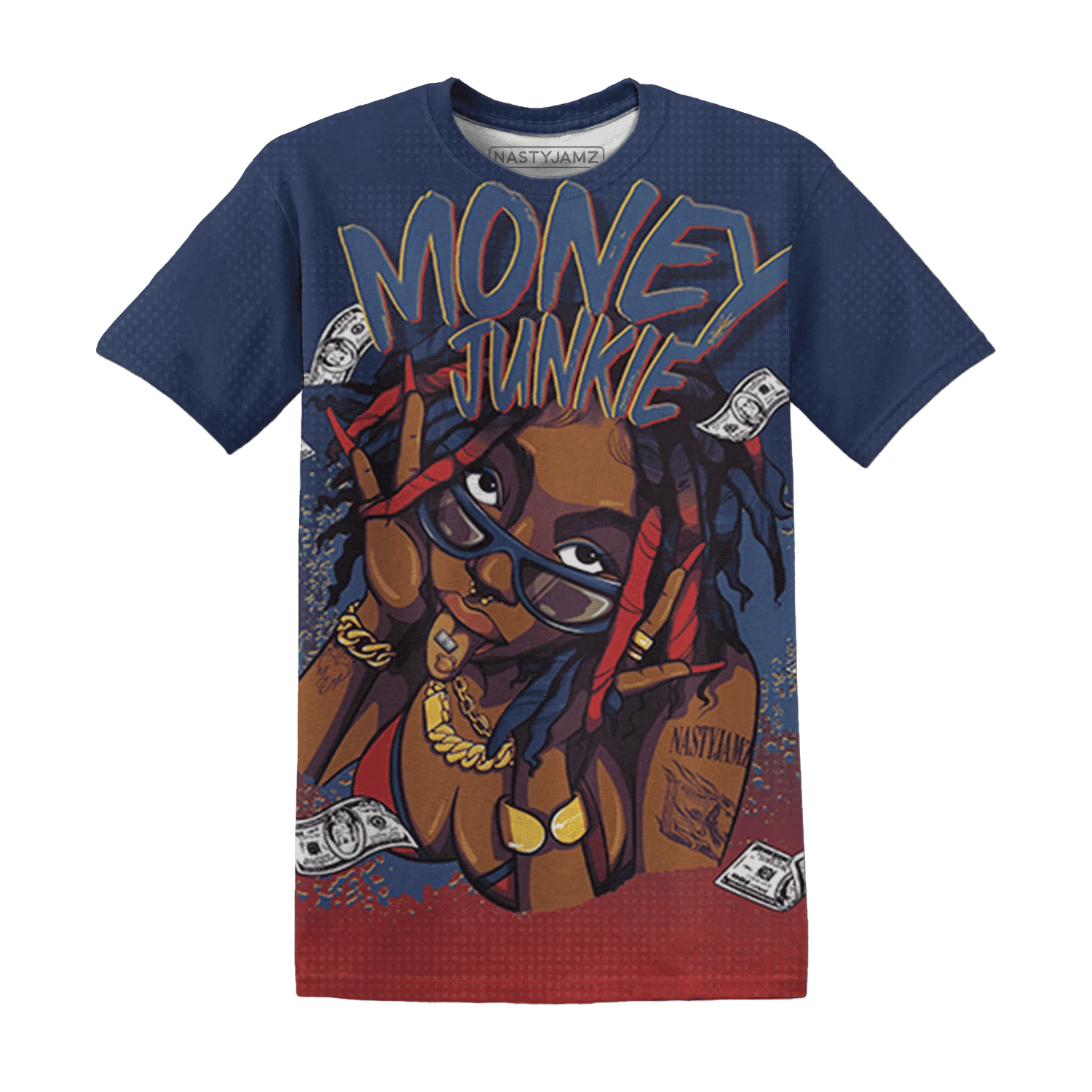 VaporMax-Air-Plus-Midnight-Navy-Gold-Black-T-Shirt-Match-Money-Junkie-3D