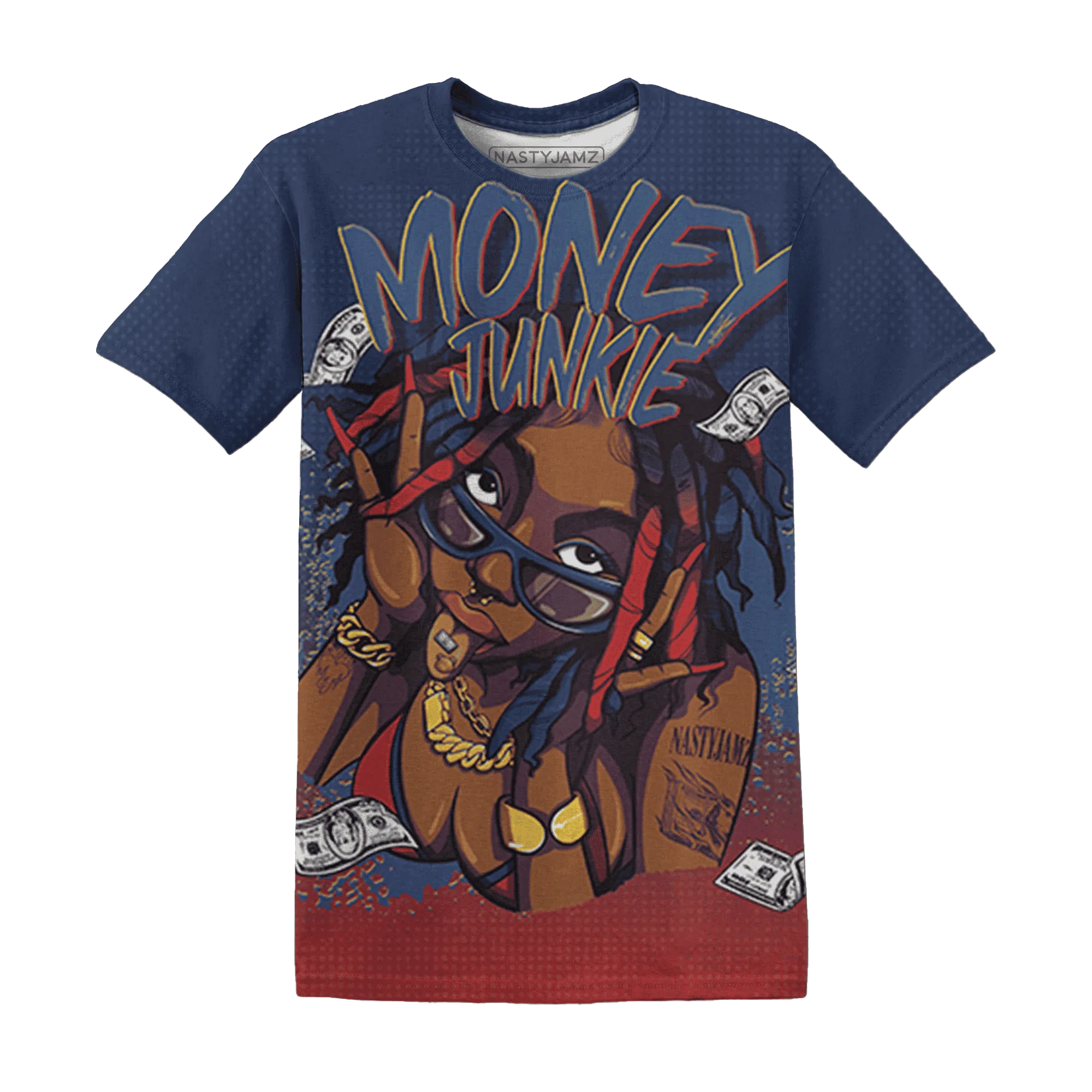 VaporMax-Air-Plus-Midnight-Navy-Gold-Black-T-Shirt-Match-Money-Junkie-3D