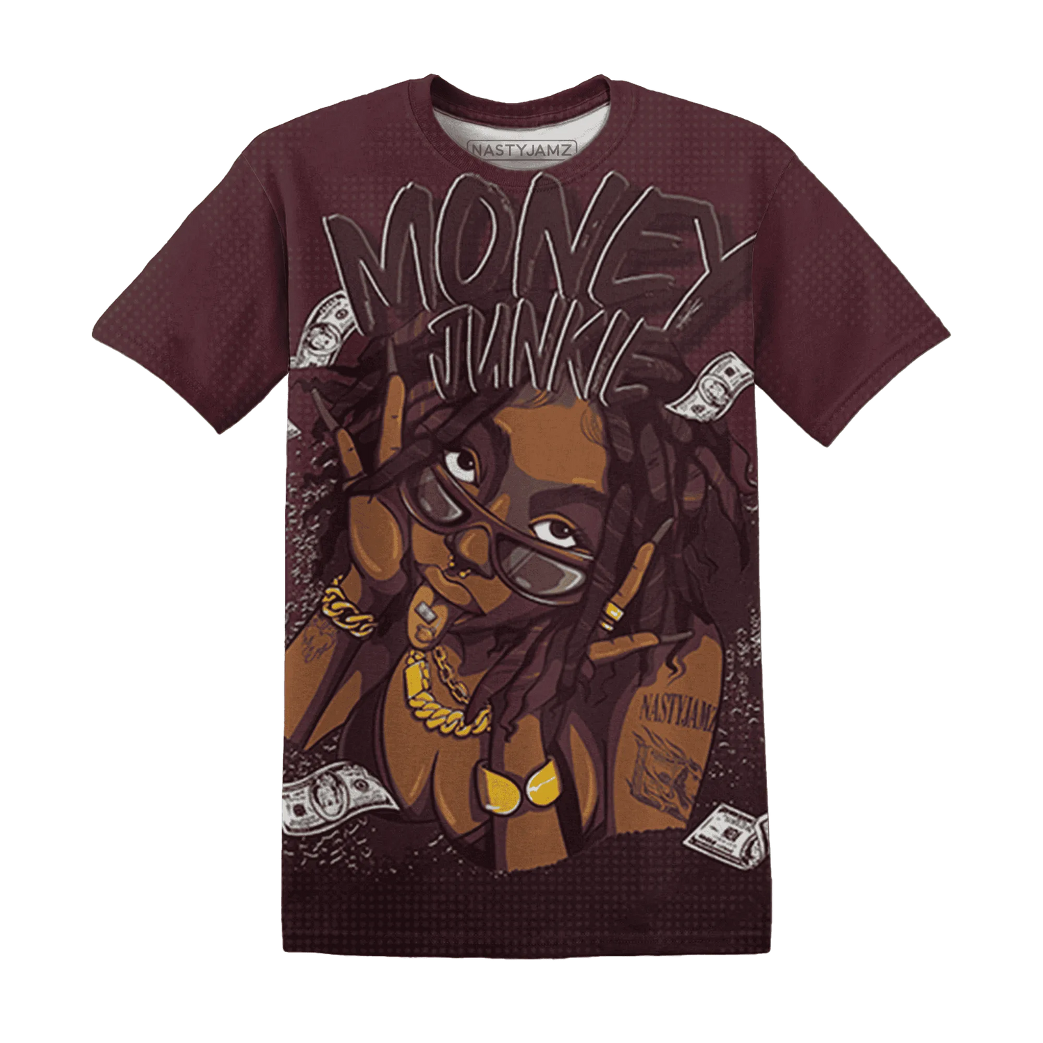 VaporMax-Night-Maron-Burgundy-T-Shirt-Match-Money-Junkie-3D