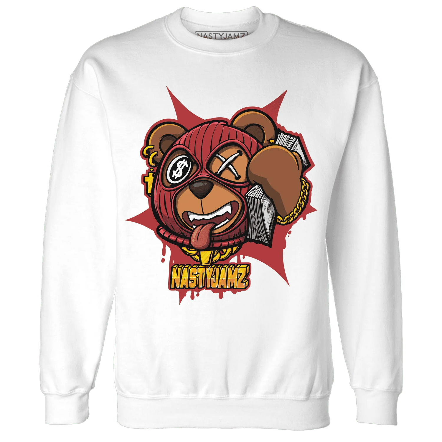 Black-Toe-Reimagined-Red-White-1s-NastyJamz-Sweatshirt-Match-Money-Motive-BER