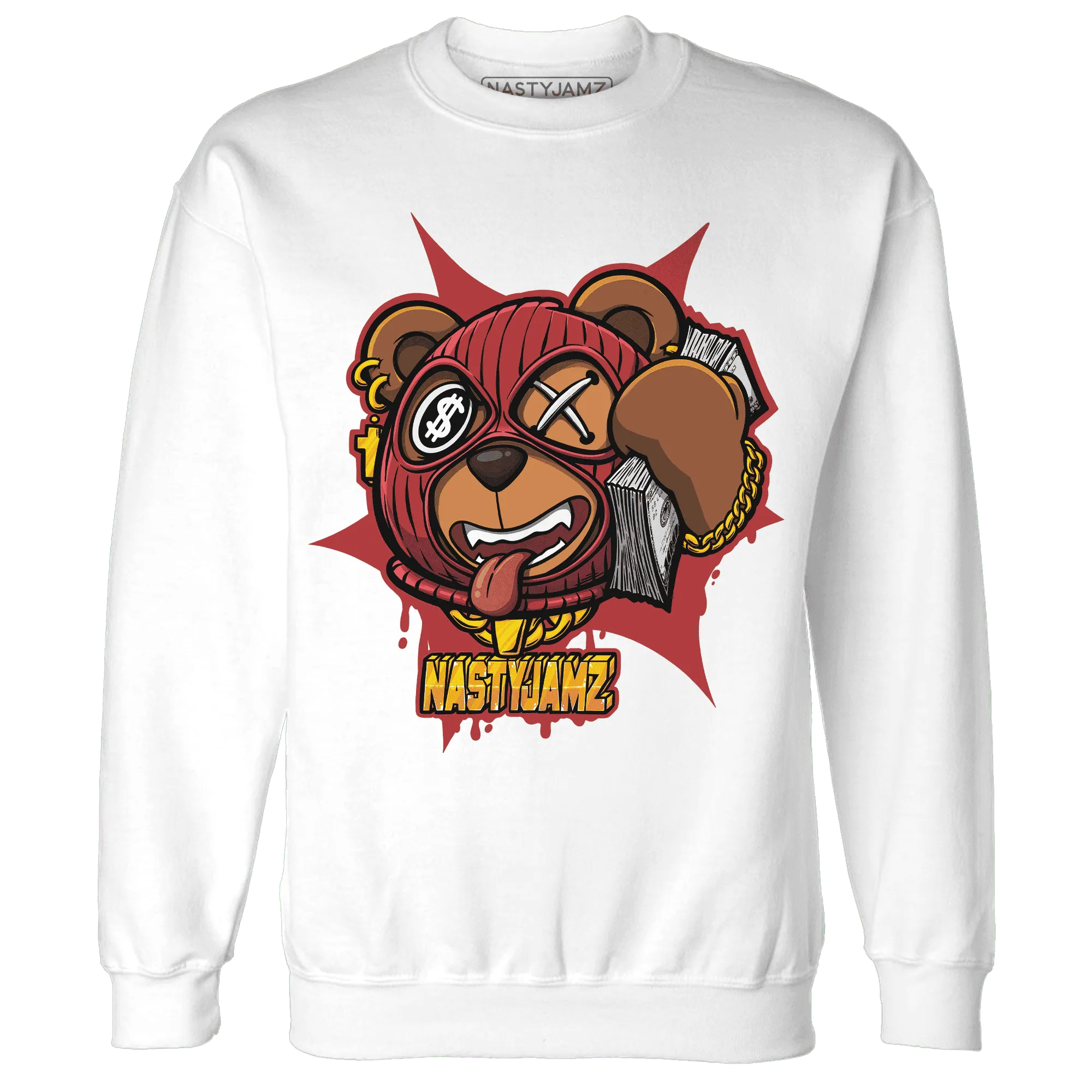 Black-Toe-Reimagined-Red-White-1s-NastyJamz-Sweatshirt-Match-Money-Motive-BER