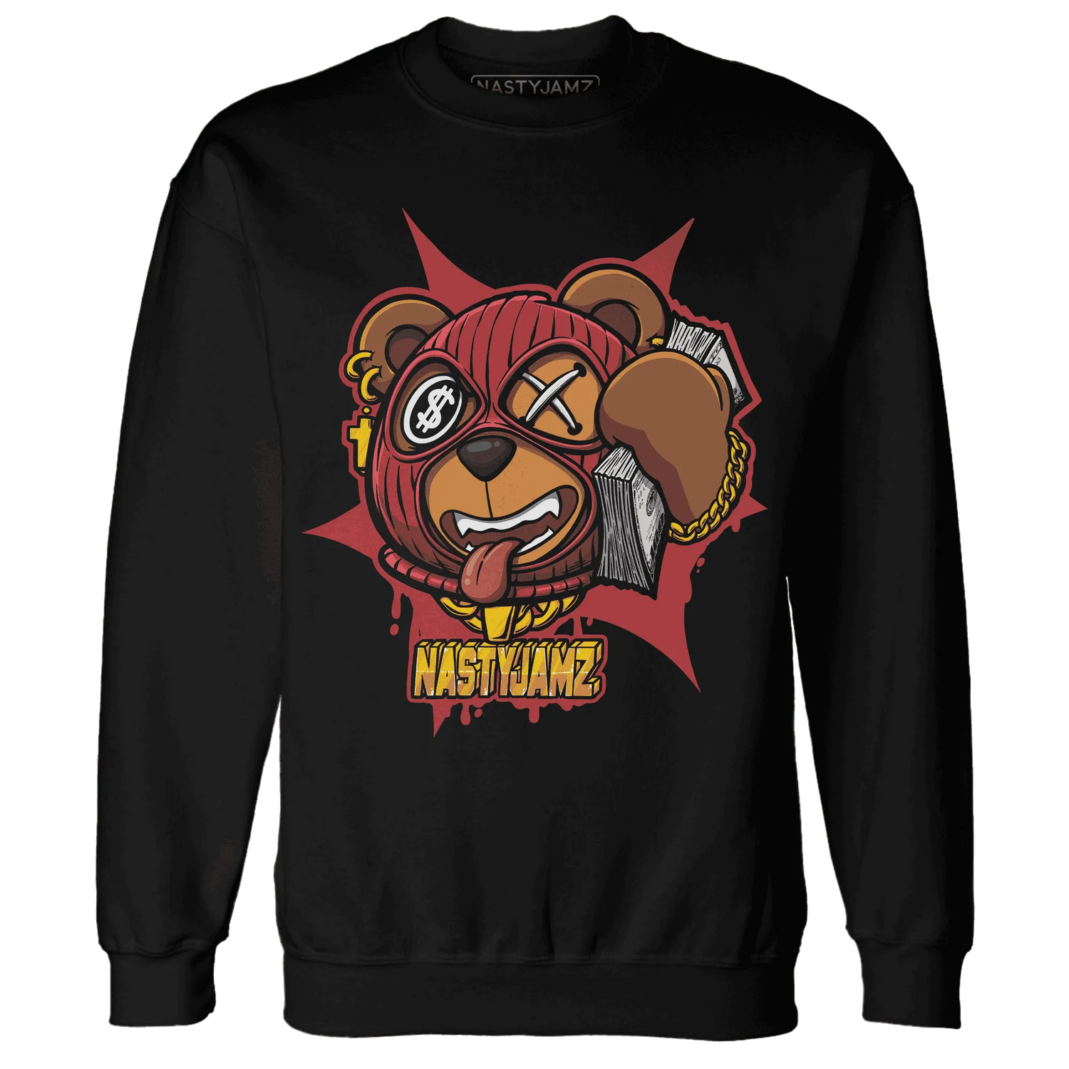 Black-Toe-Reimagined-Red-White-1s-NastyJamz-Sweatshirt-Match-Money-Motive-BER