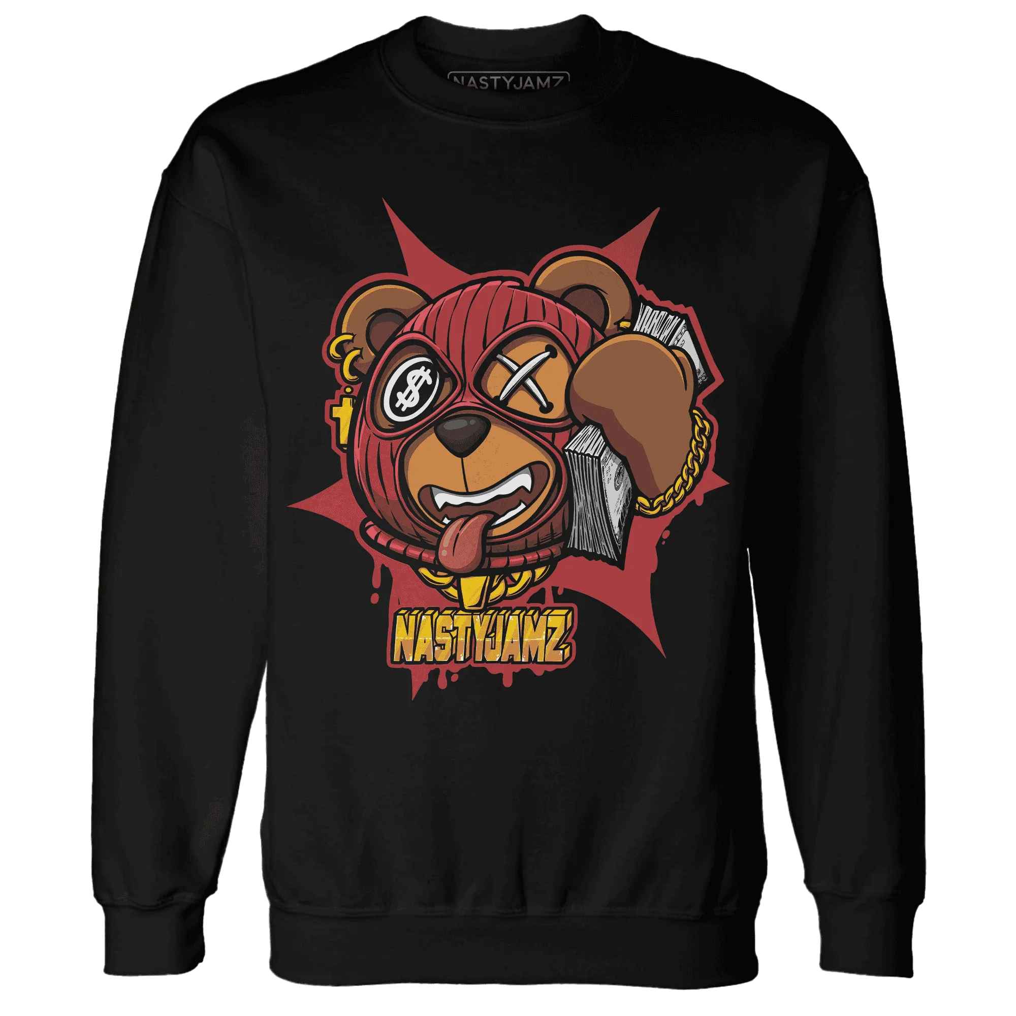 Black-Toe-Reimagined-Red-White-1s-NastyJamz-Sweatshirt-Match-Money-Motive-BER