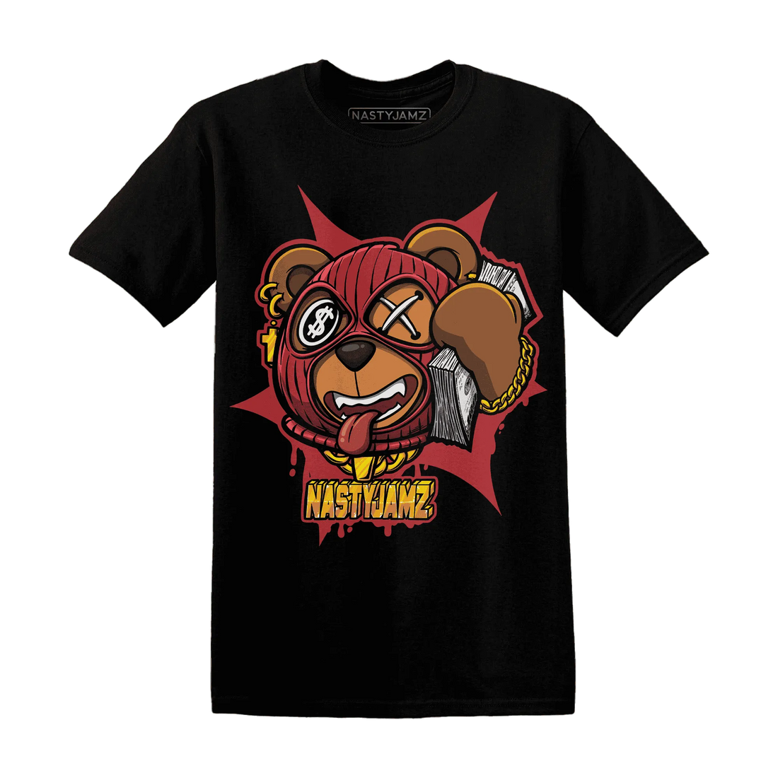 Black-Toe-Reimagined-Red-White-1s-NastyJamz-T-Shirt-Match-Money-Motive-BER