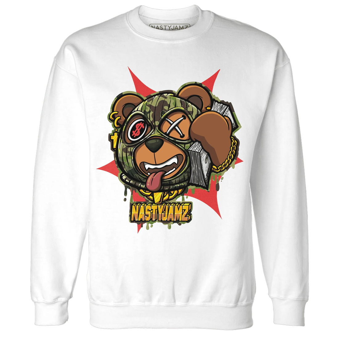 AM-90-Dark-Sage-Solar-Red-NastyJamz-Sweatshirt-Match-Money-Motive-BER