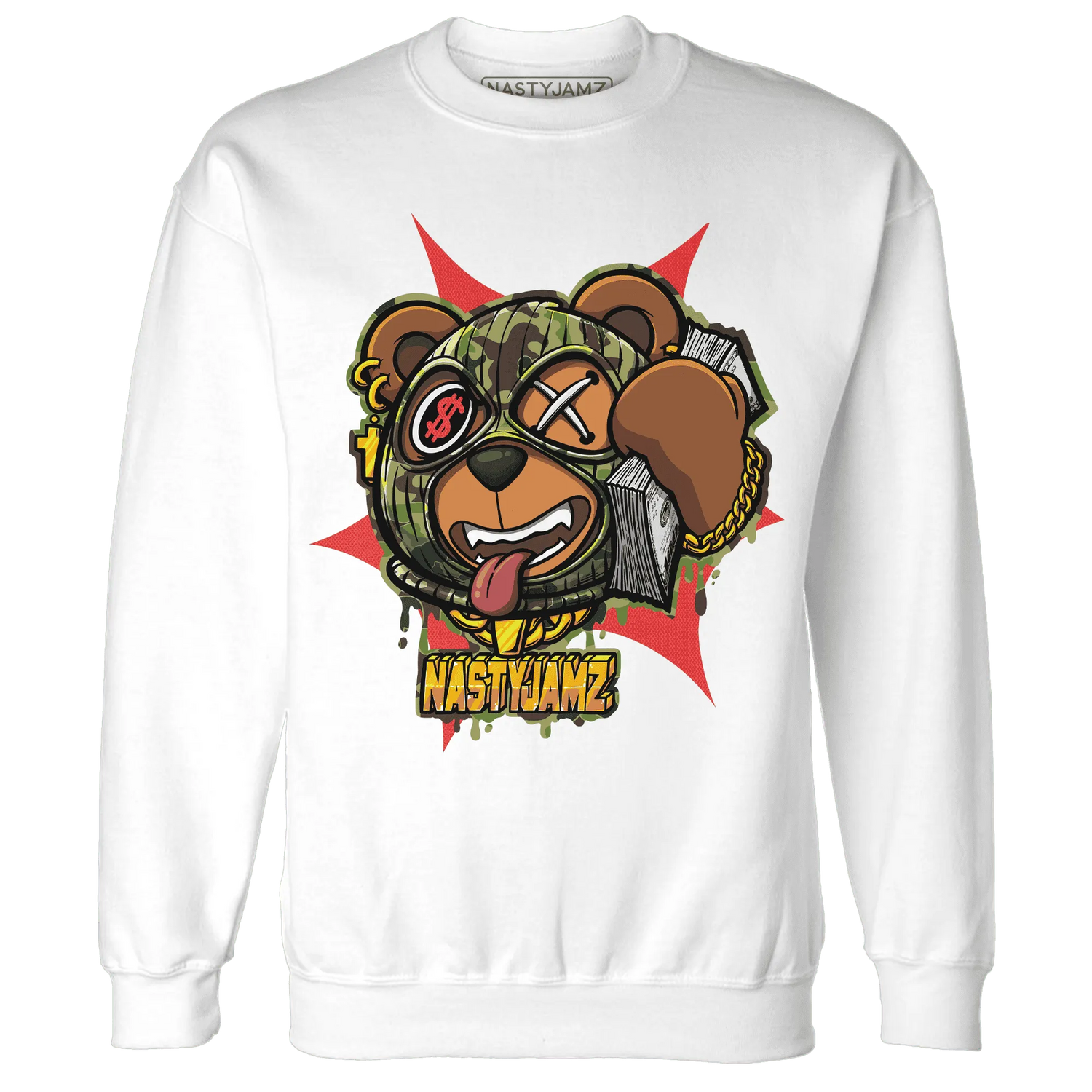 AM-90-Dark-Sage-Solar-Red-NastyJamz-Sweatshirt-Match-Money-Motive-BER