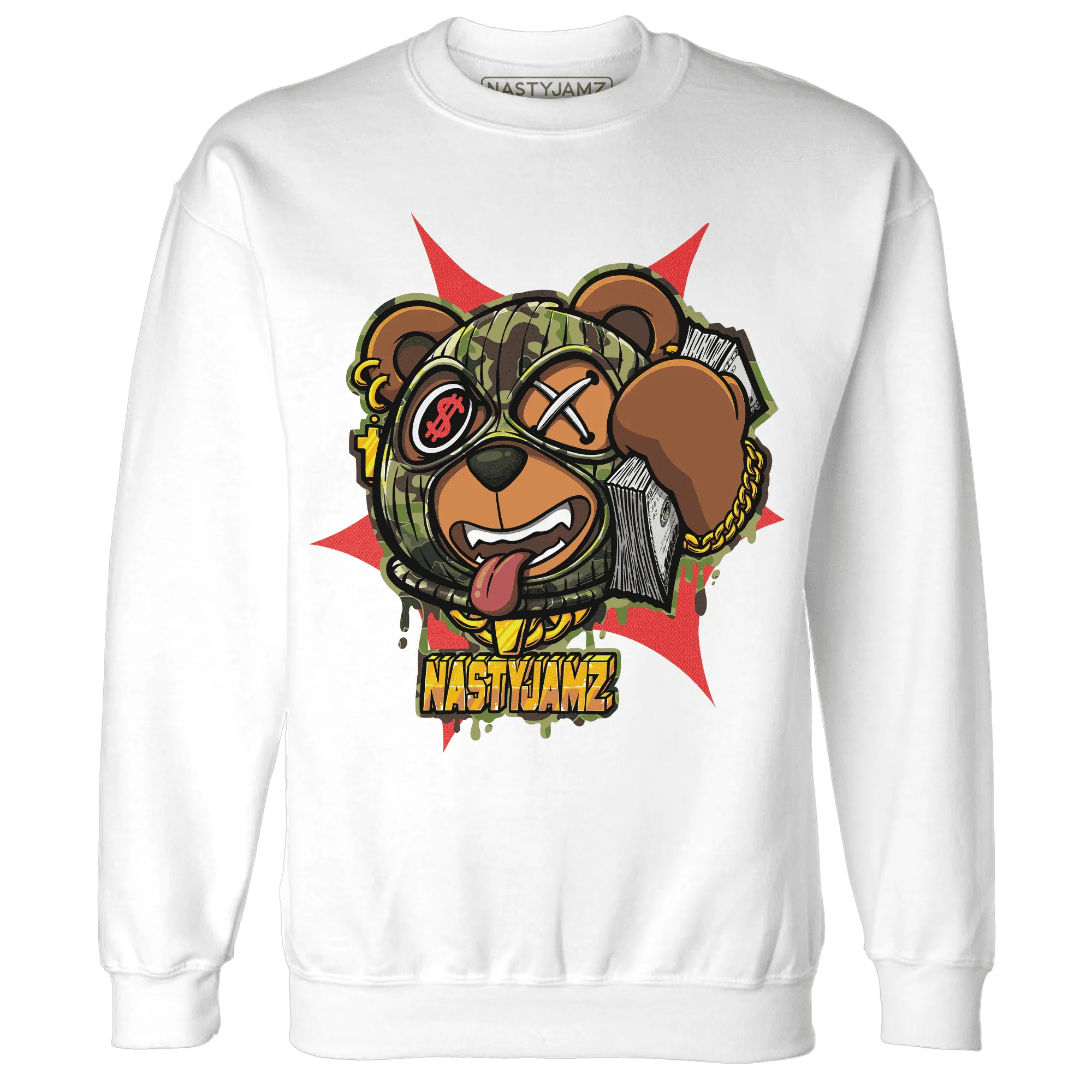 AM-90-Dark-Sage-Solar-Red-NastyJamz-Sweatshirt-Match-Money-Motive-BER