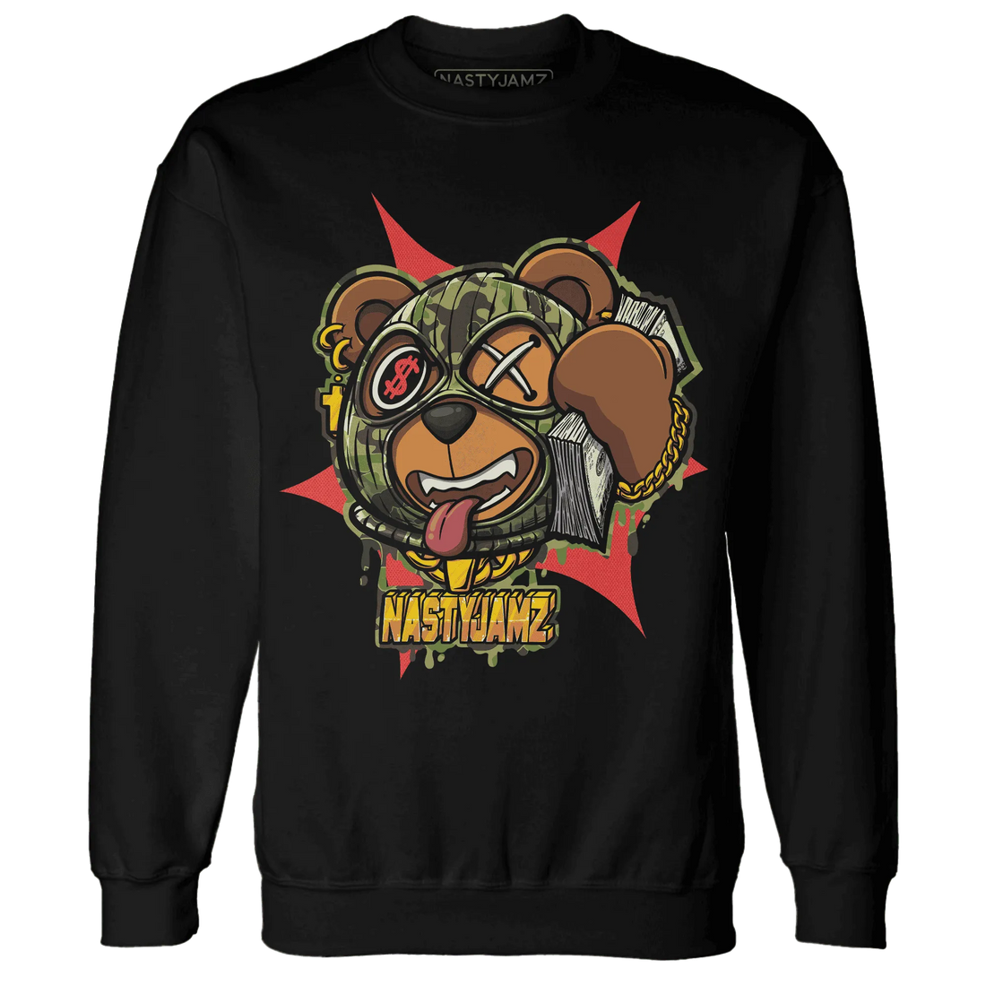 AM-90-Dark-Sage-Solar-Red-NastyJamz-Sweatshirt-Match-Money-Motive-BER