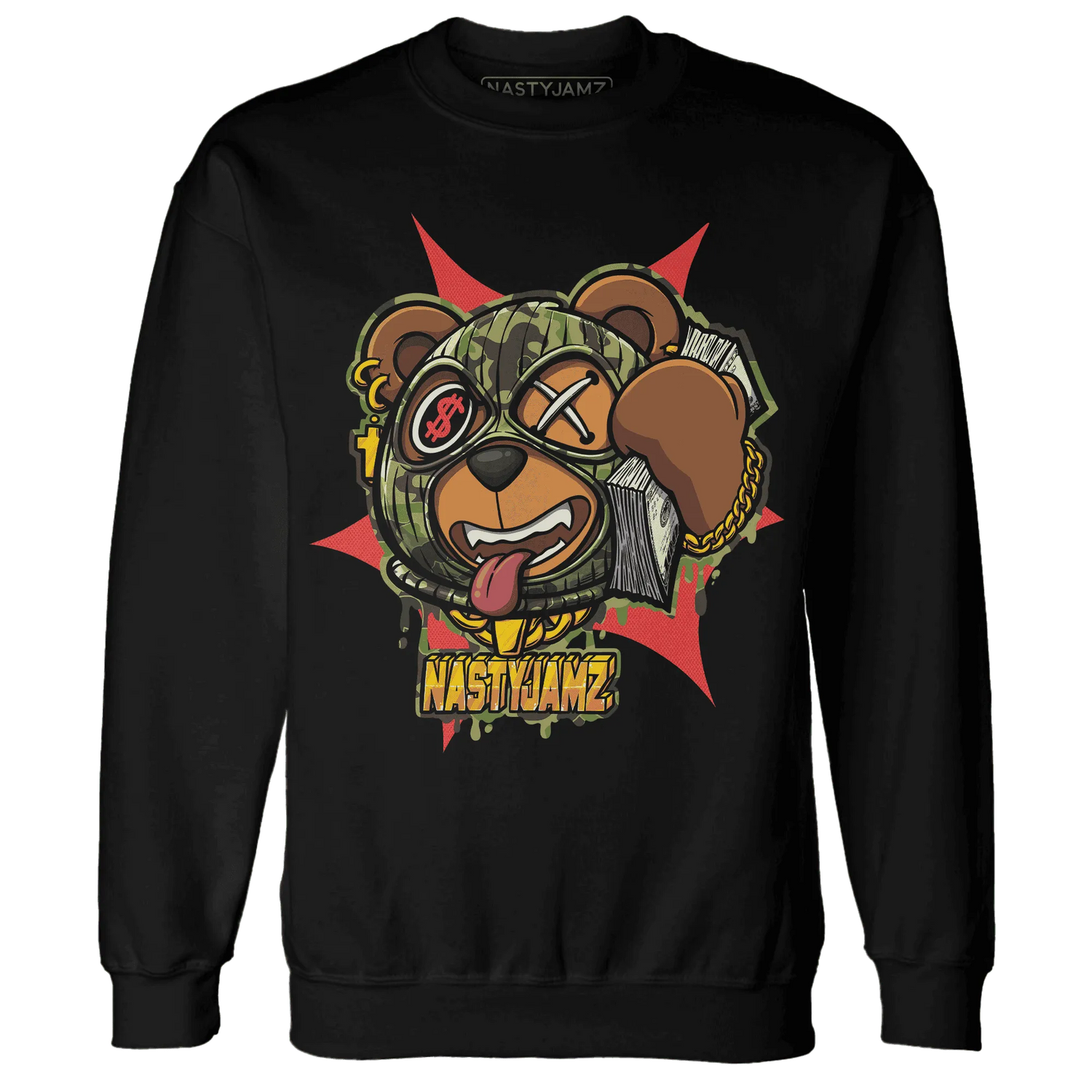 AM-90-Dark-Sage-Solar-Red-NastyJamz-Sweatshirt-Match-Money-Motive-BER