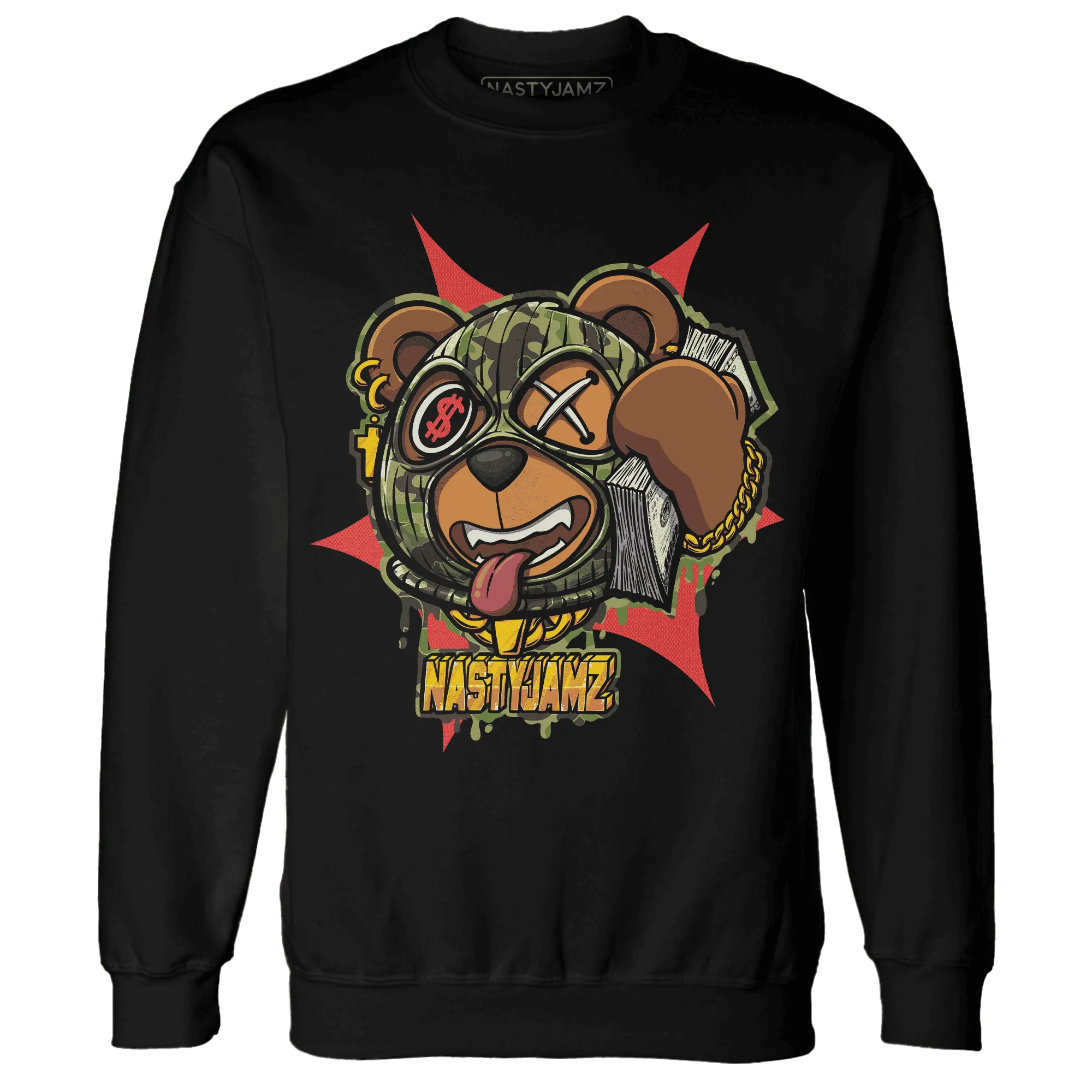 AM-90-Dark-Sage-Solar-Red-NastyJamz-Sweatshirt-Match-Money-Motive-BER