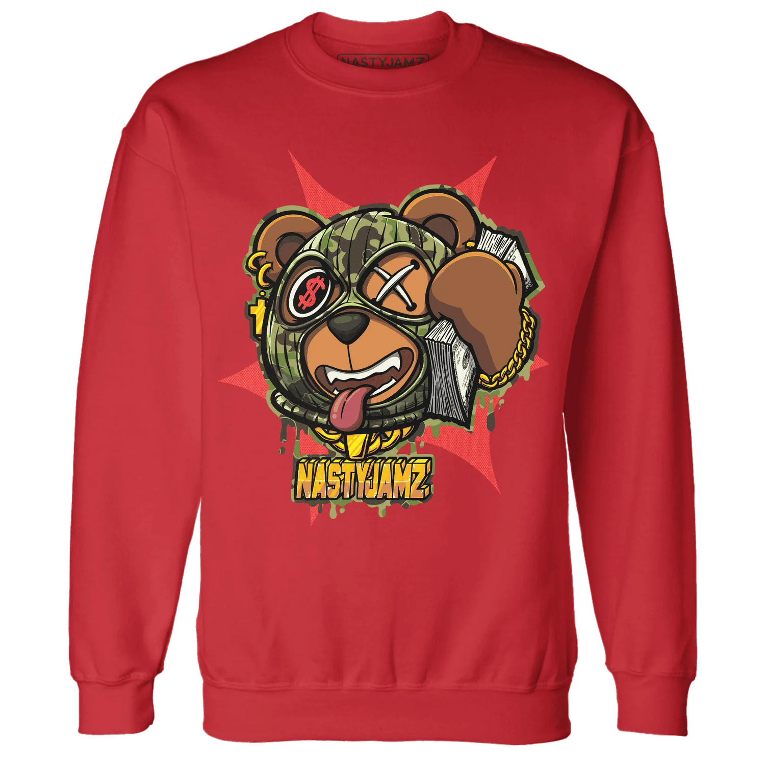AM-90-Dark-Sage-Solar-Red-NastyJamz-Sweatshirt-Match-Money-Motive-BER