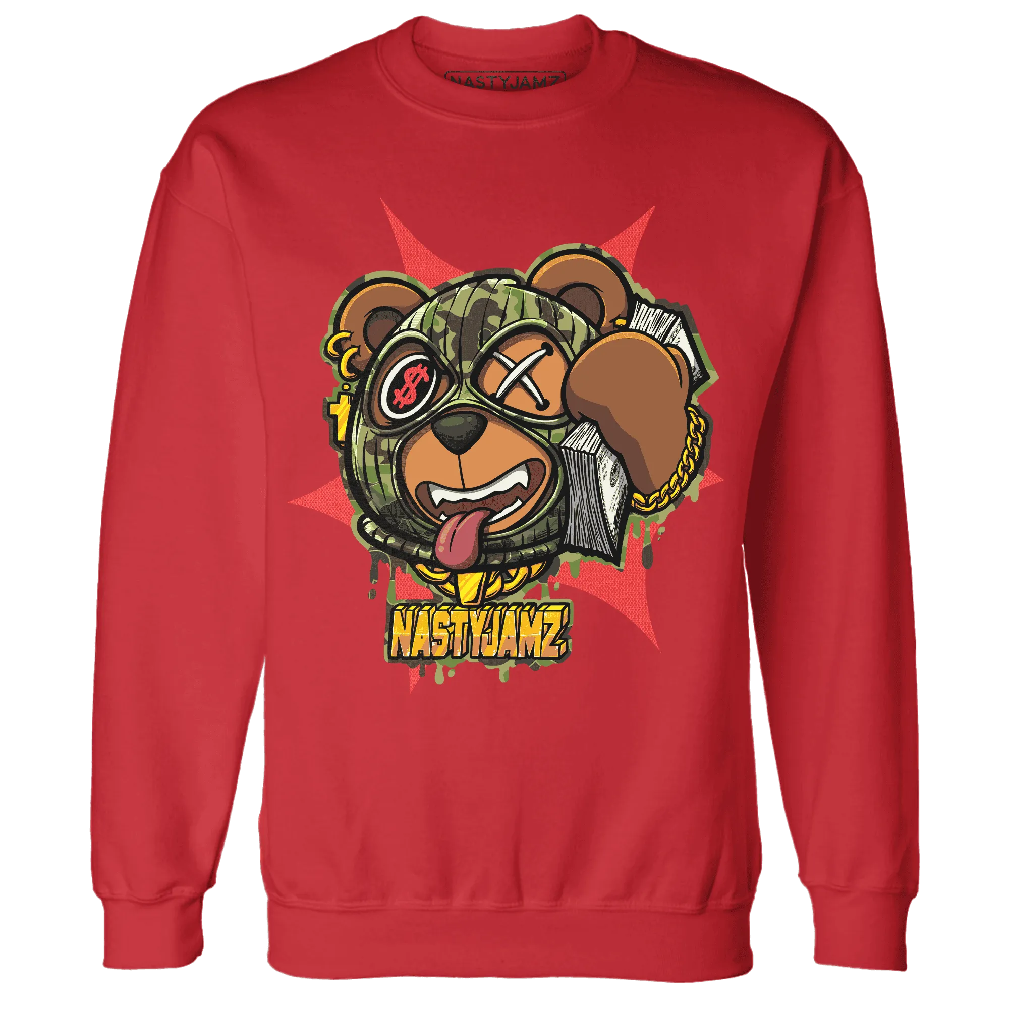AM-90-Dark-Sage-Solar-Red-NastyJamz-Sweatshirt-Match-Money-Motive-BER