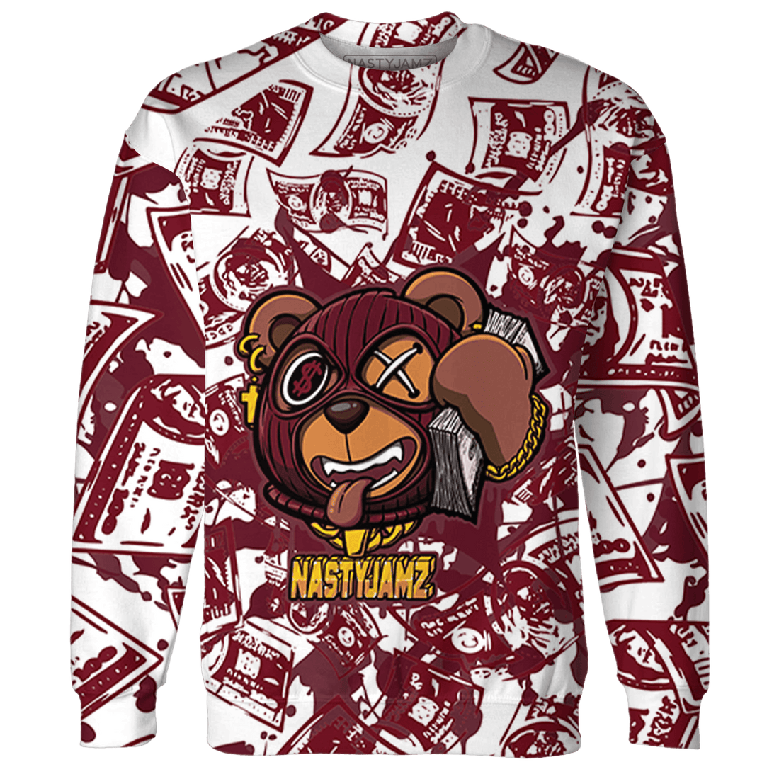High White Team Red 1s Sweatshirt Match Money Motive BER 3D All-Over Print - NastyJamz