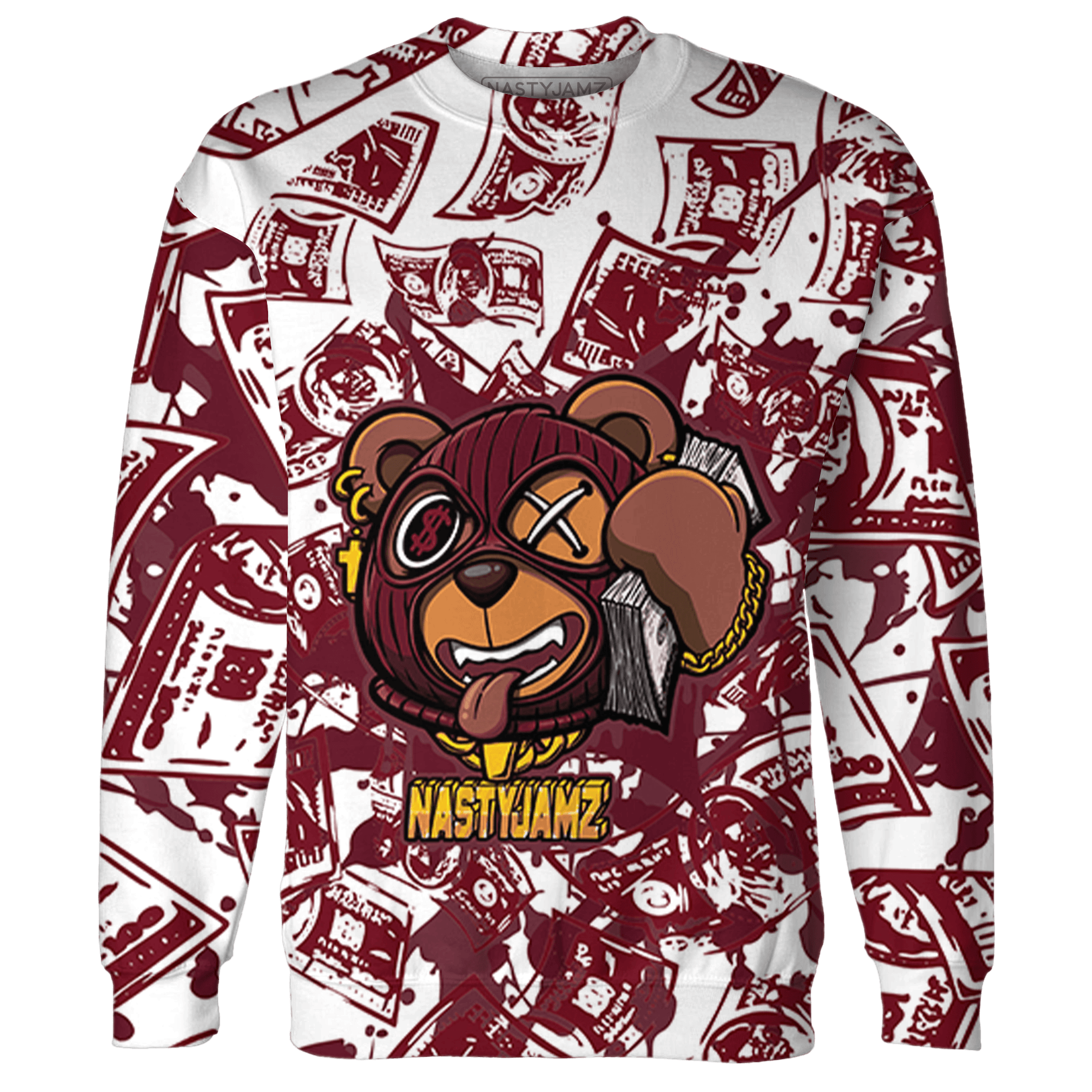 High White Team Red 1s Sweatshirt Match Money Motive BER 3D All-Over Print - NastyJamz