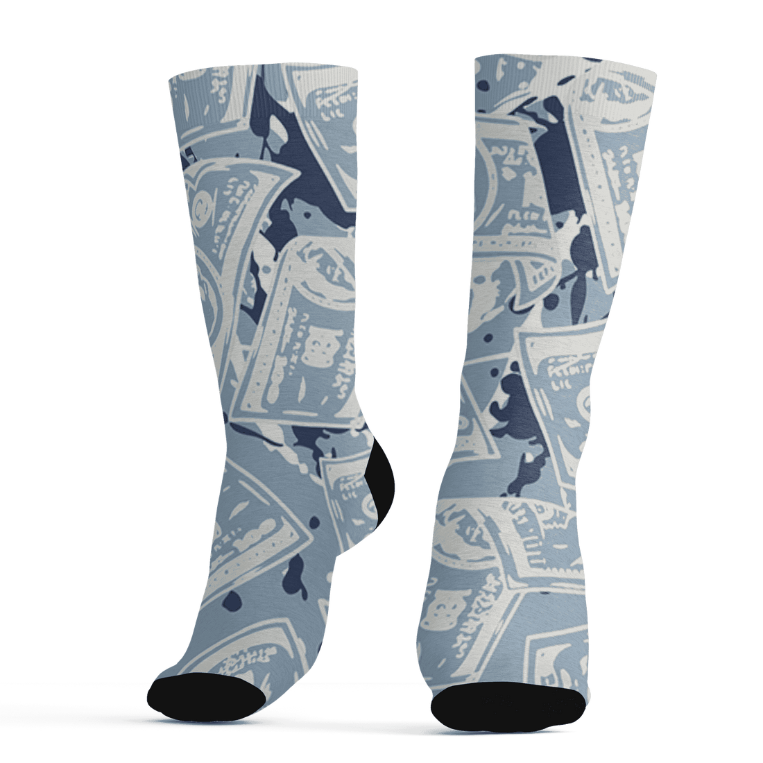 Mid Diffused Blue Grey 1s Socks Match Money Motive BER 3D All-Over Print - NastyJamz