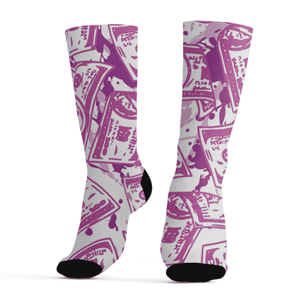 GS Hyper Violet 4s Socks Match Money Motive BER 3D All-Over Print - NastyJamz