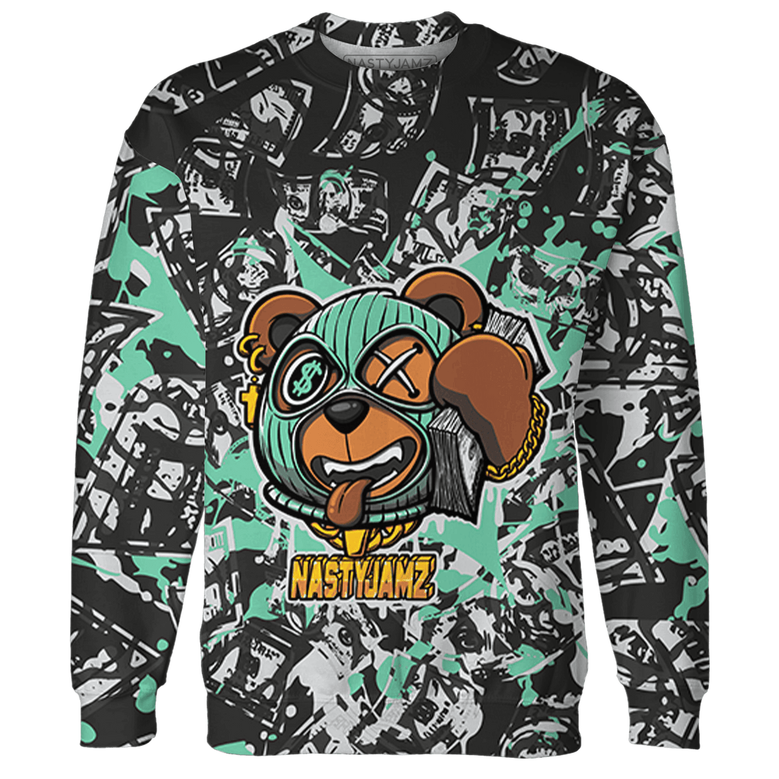 Green Glow 3s Sweatshirt Match Money Motive BER 3D All-Over Print - NastyJamz