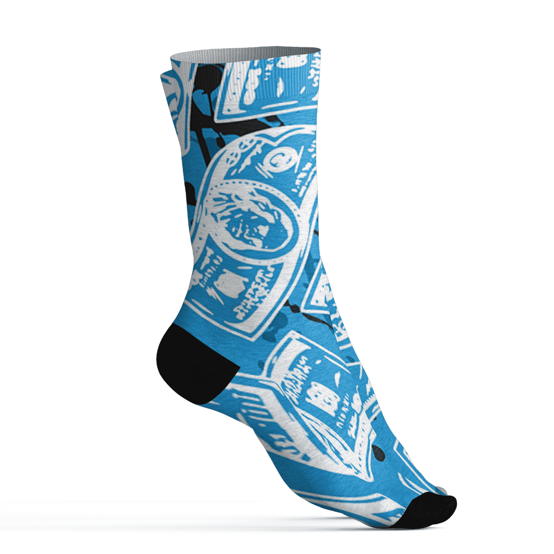 Powder Blue 9s Socks Match Money Motive BER 3D All-Over Print - NastyJamz
