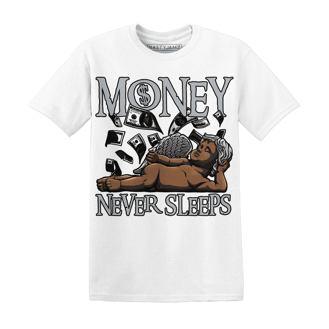 NastyJamz-Wolf-Grey-12s-T-Shirt-Match-Money-Never-Sleeps