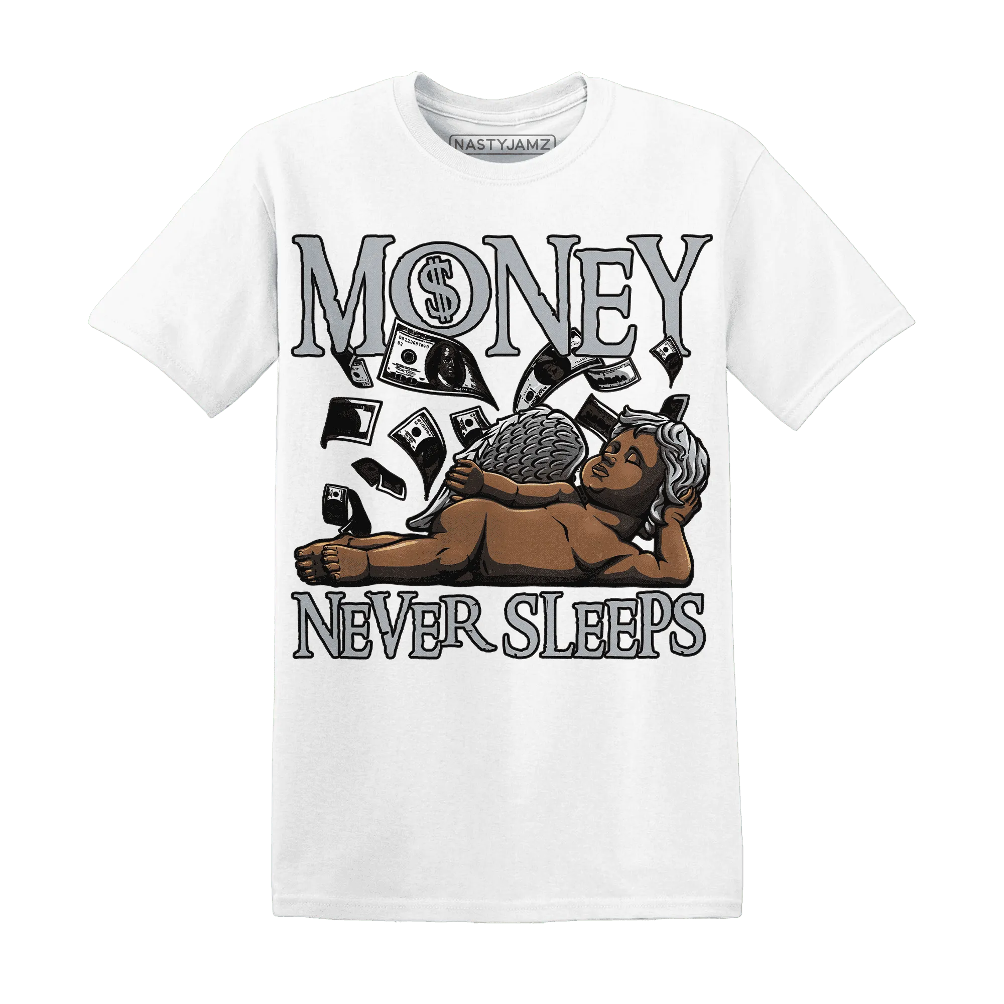 NastyJamz-Wolf-Grey-12s-T-Shirt-Match-Money-Never-Sleeps