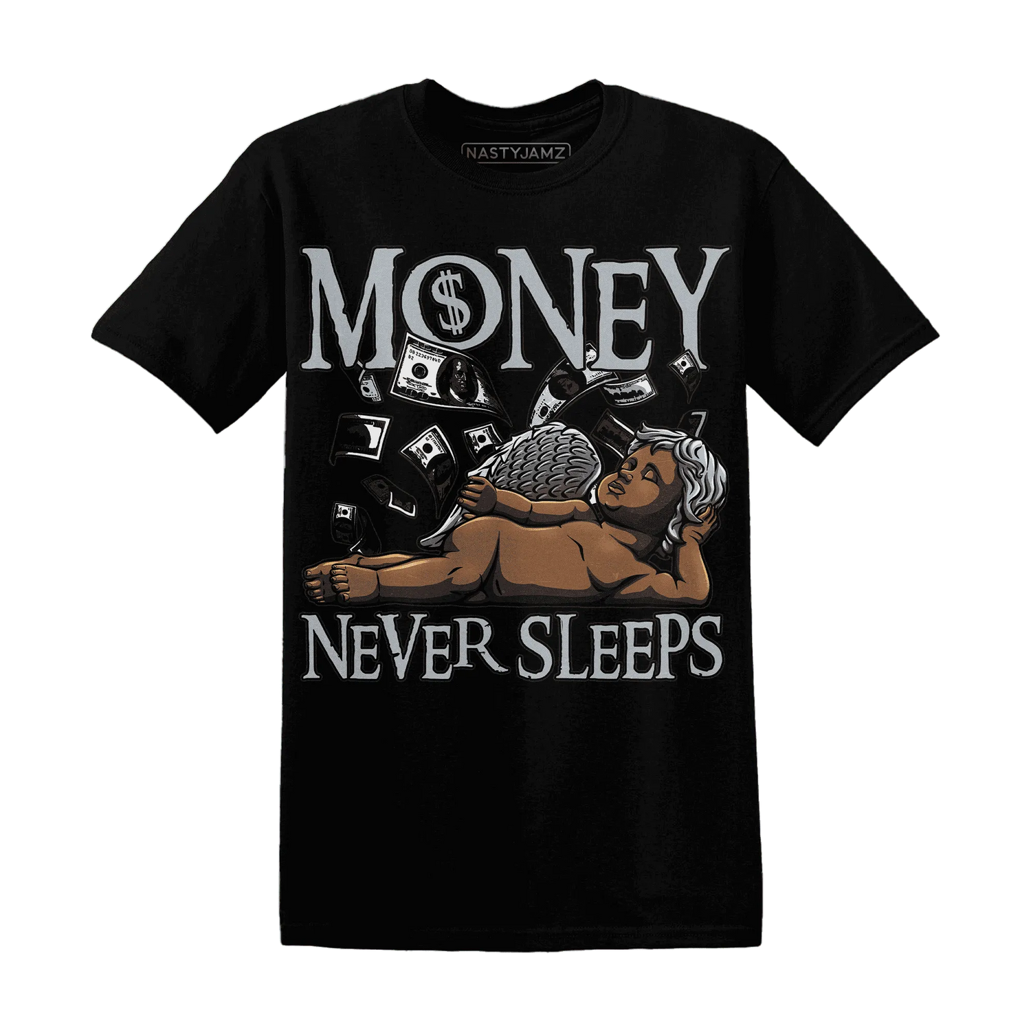 NastyJamz-Wolf-Grey-12s-T-Shirt-Match-Money-Never-Sleeps