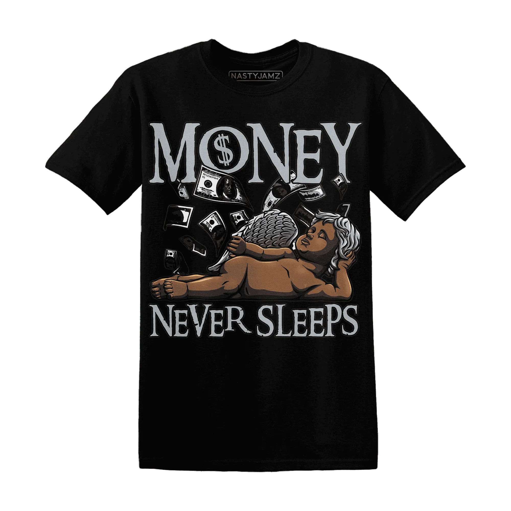 NastyJamz-Wolf-Grey-12s-T-Shirt-Match-Money-Never-Sleeps